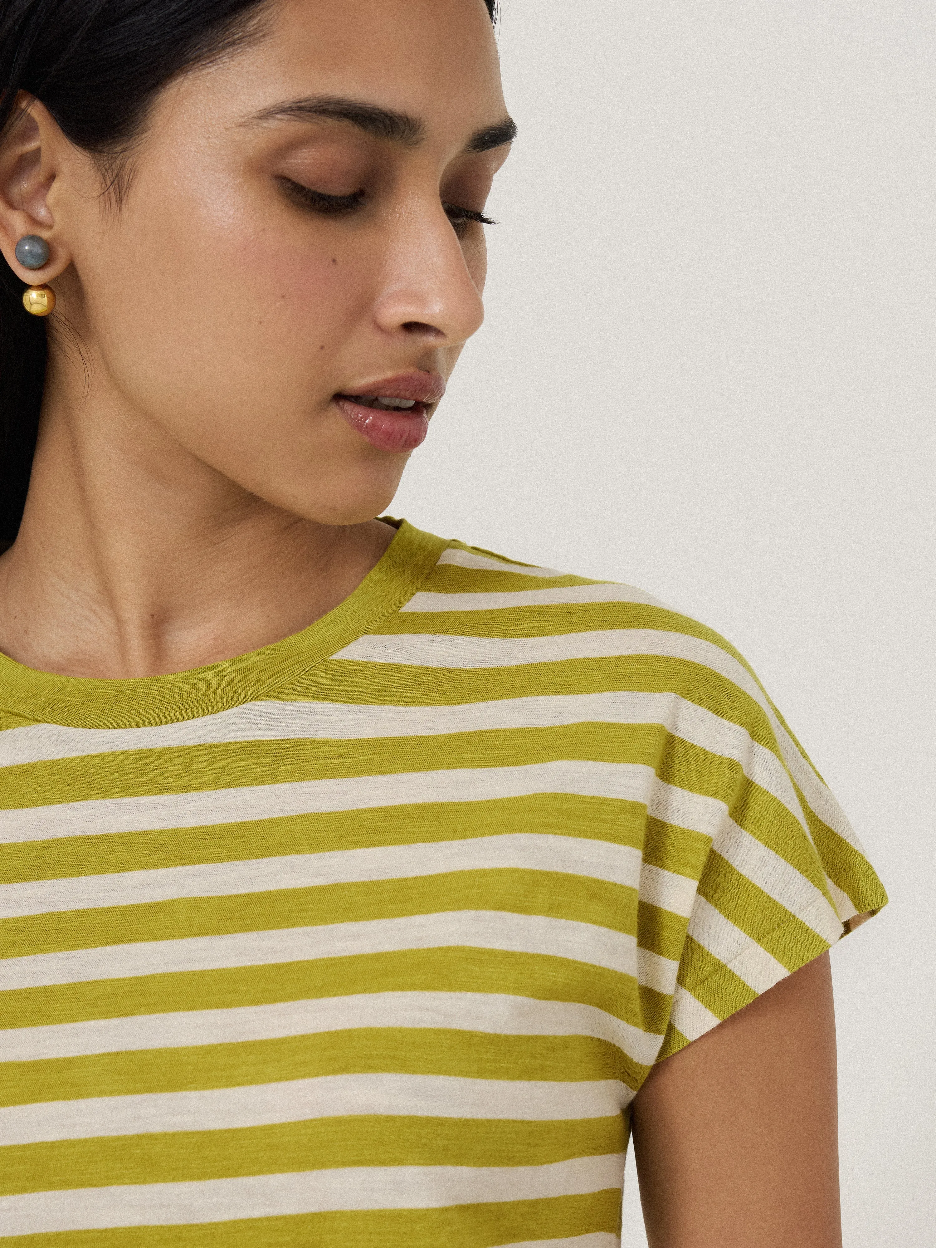 Cotton Slub Stripe Cap Sleeve Top | Green sold by Jigsaw product image thumbnail 2