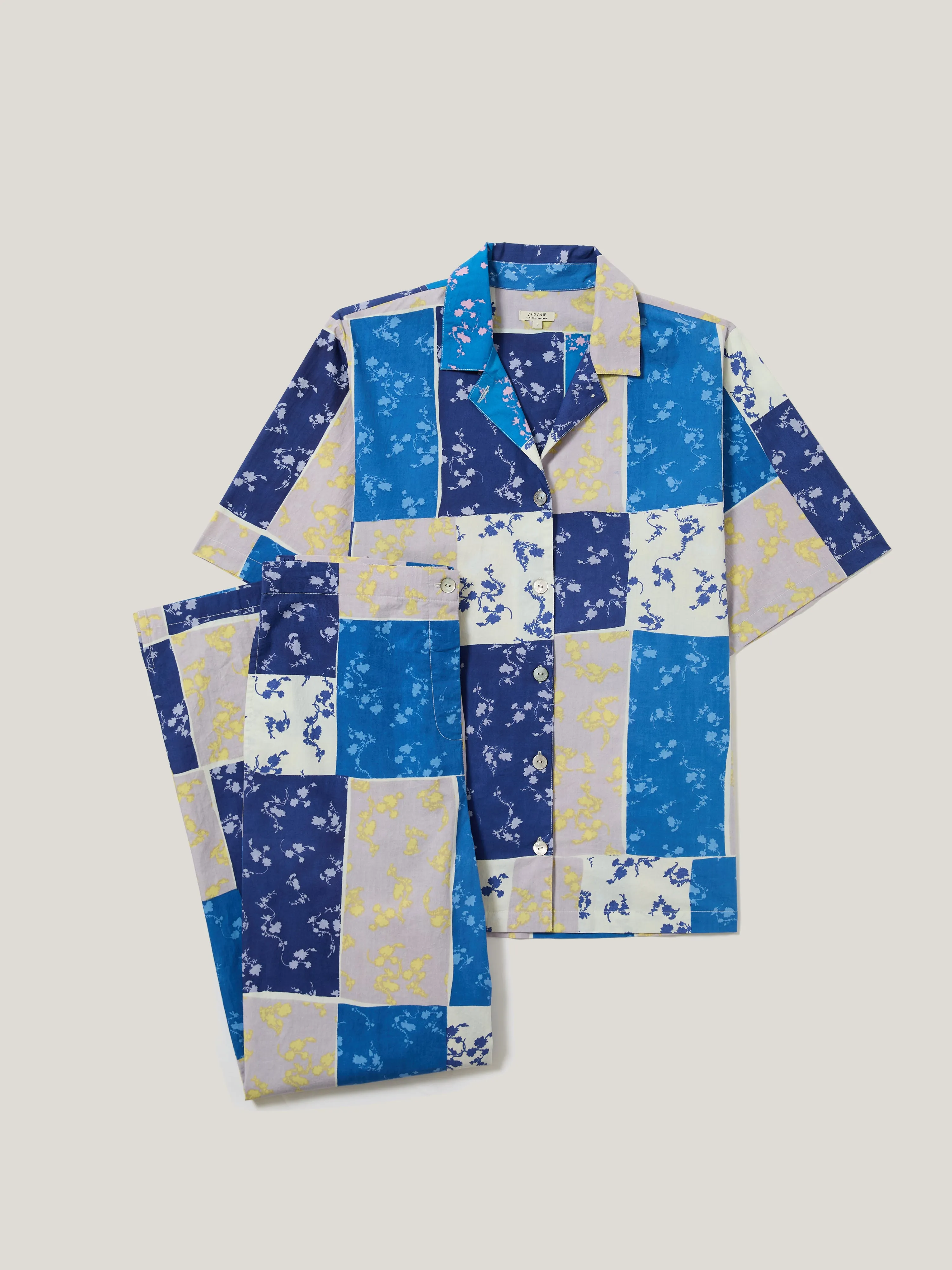 Patchwork Short Sleeve Pyjama | Blue sold by Jigsaw product image thumbnail 5