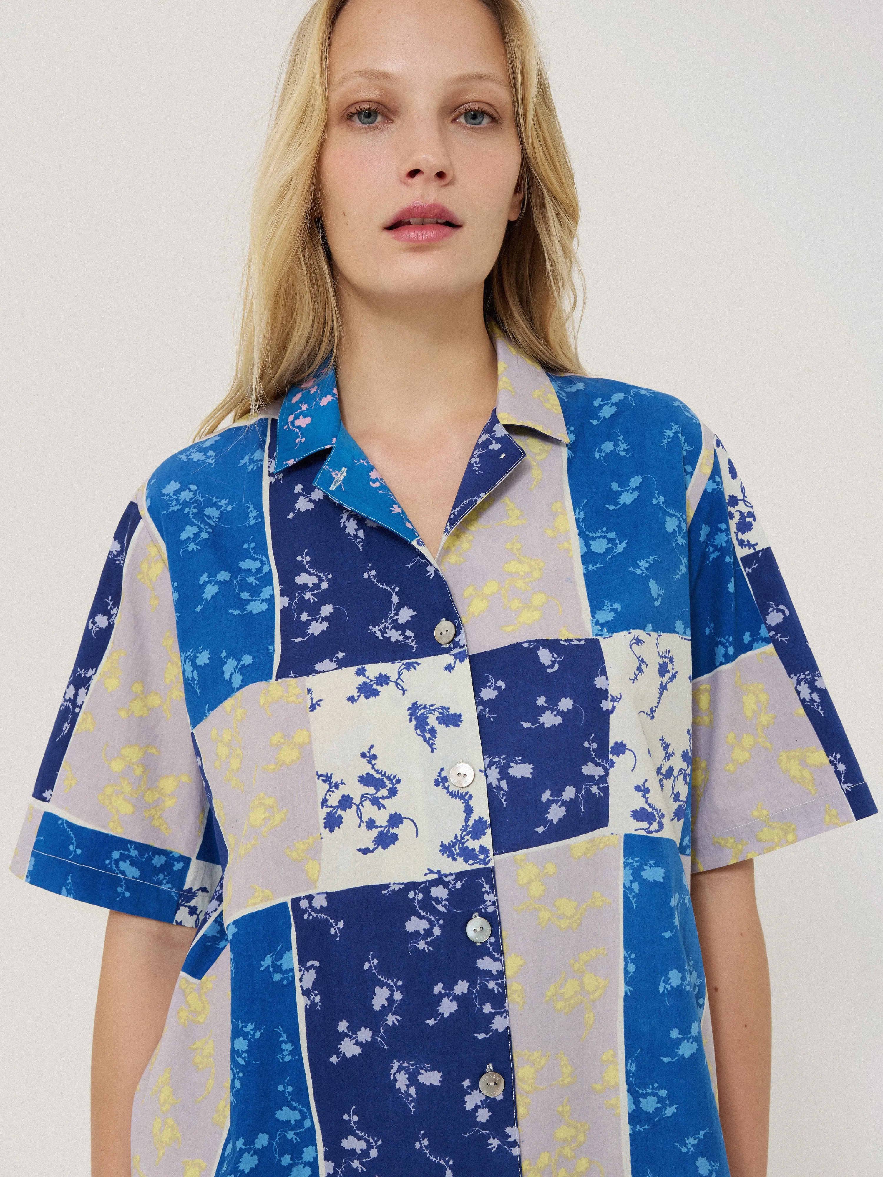 Patchwork Short Sleeve Pyjama | Blue sold by Jigsaw product image thumbnail 2