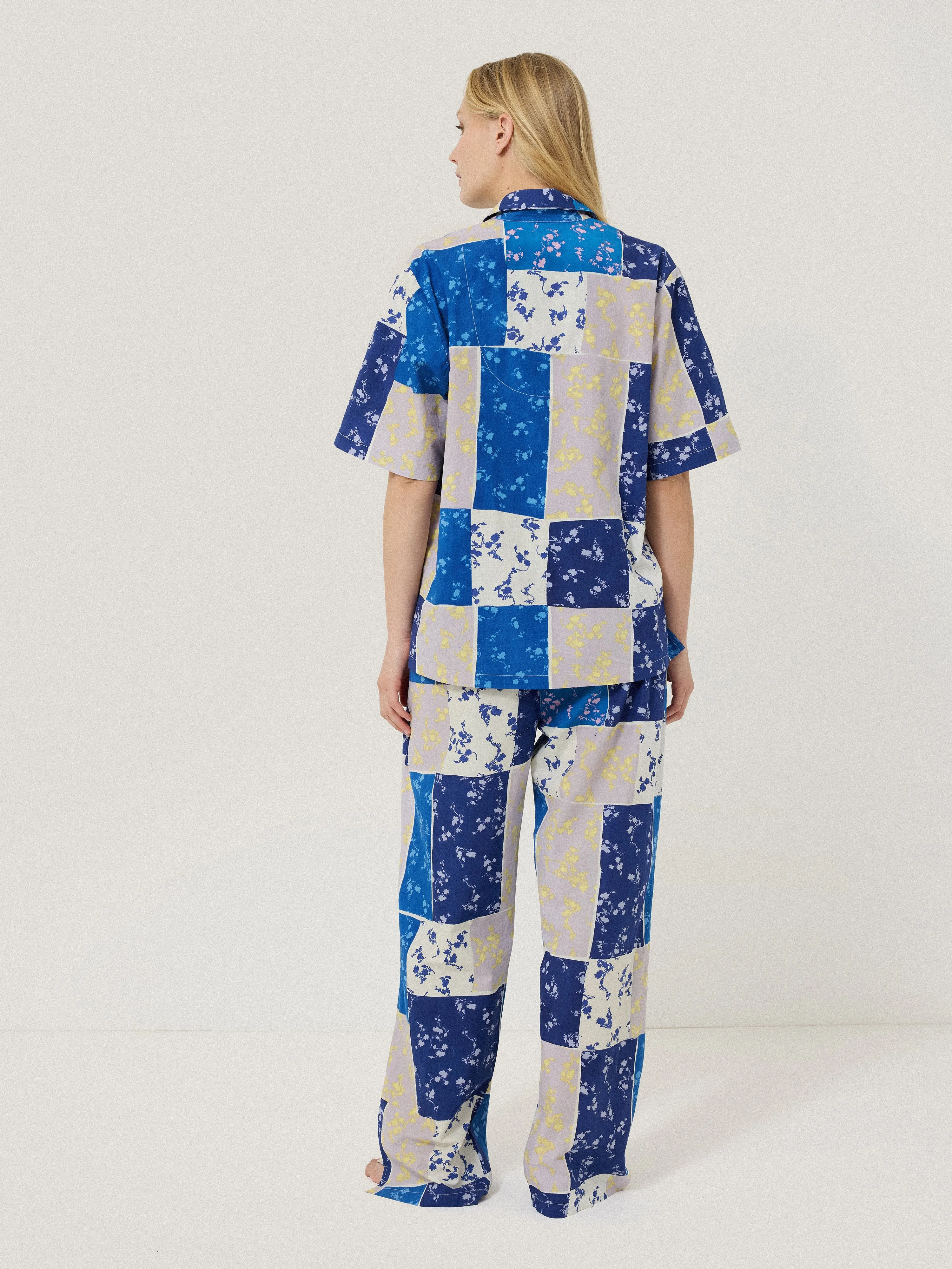 Patchwork Short Sleeve Pyjama | Blue sold by Jigsaw product image thumbnail 3