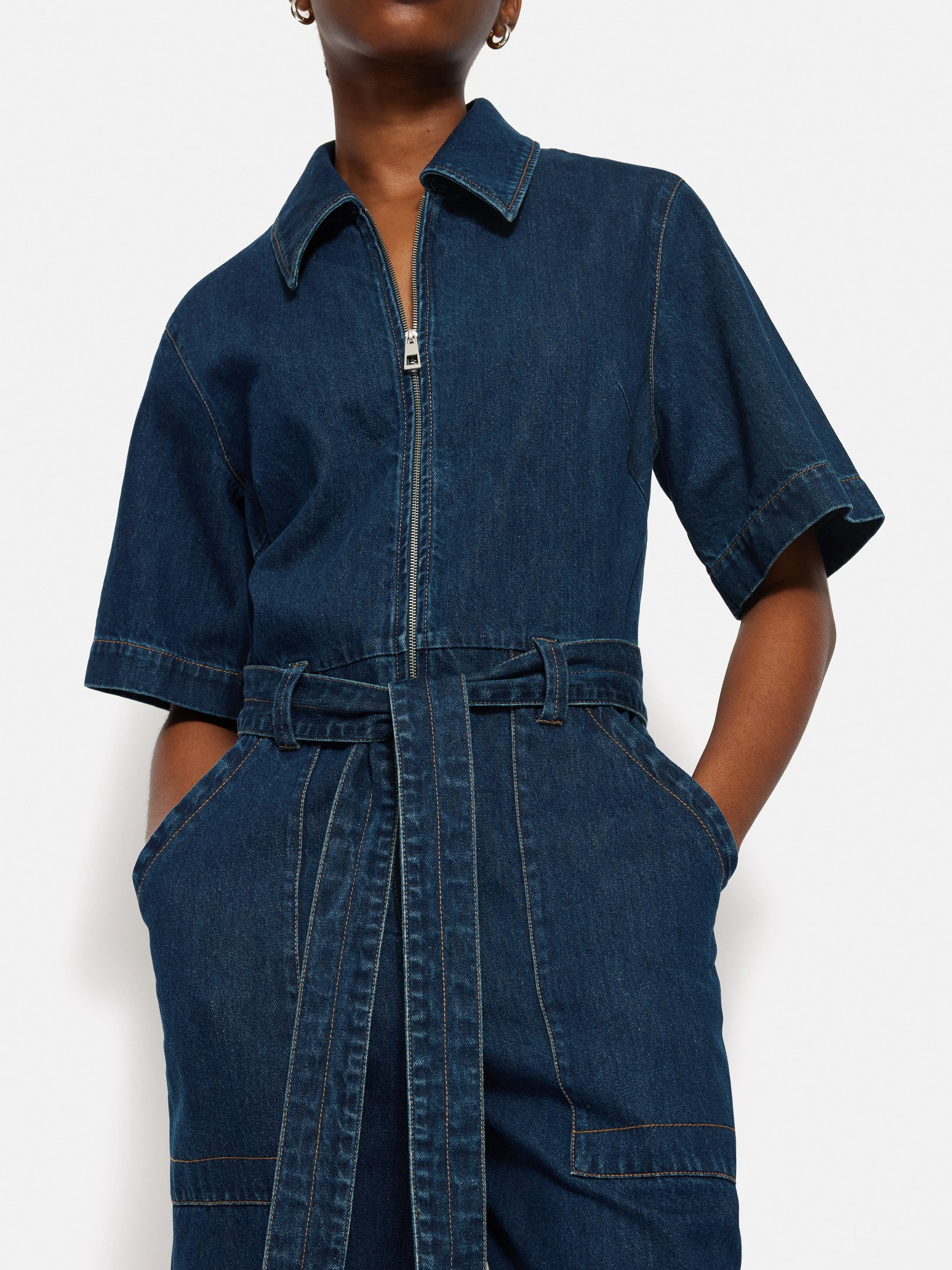 Denim Contrast Stitch Jumpsuit | Indigo sold by Jigsaw product image thumbnail 3