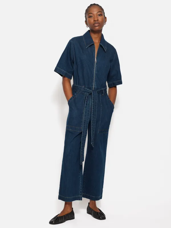 Denim Contrast Stitch Jumpsuit | Indigo sold by Jigsaw