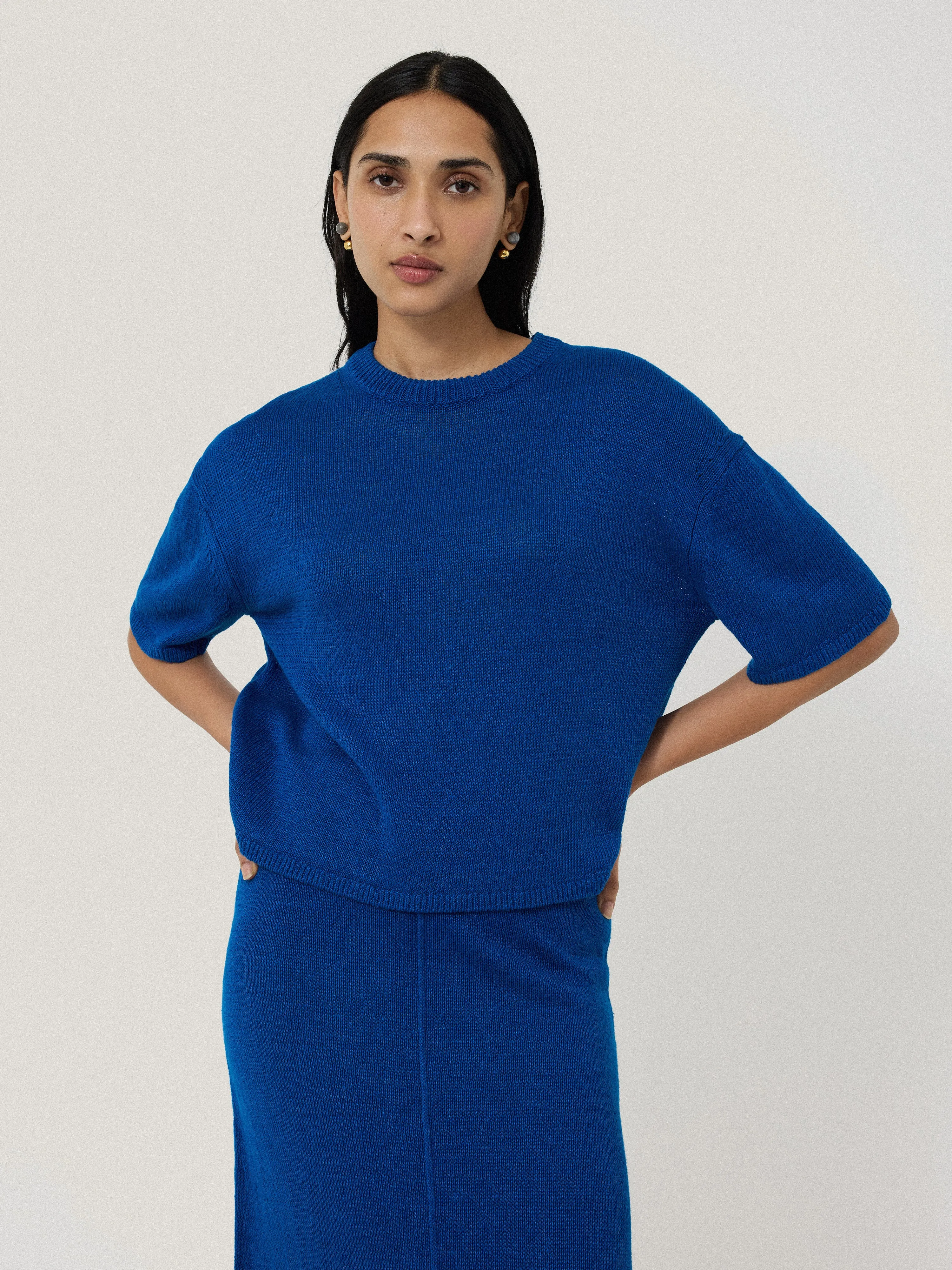 Linen Knitted Top | Blue sold by Jigsaw