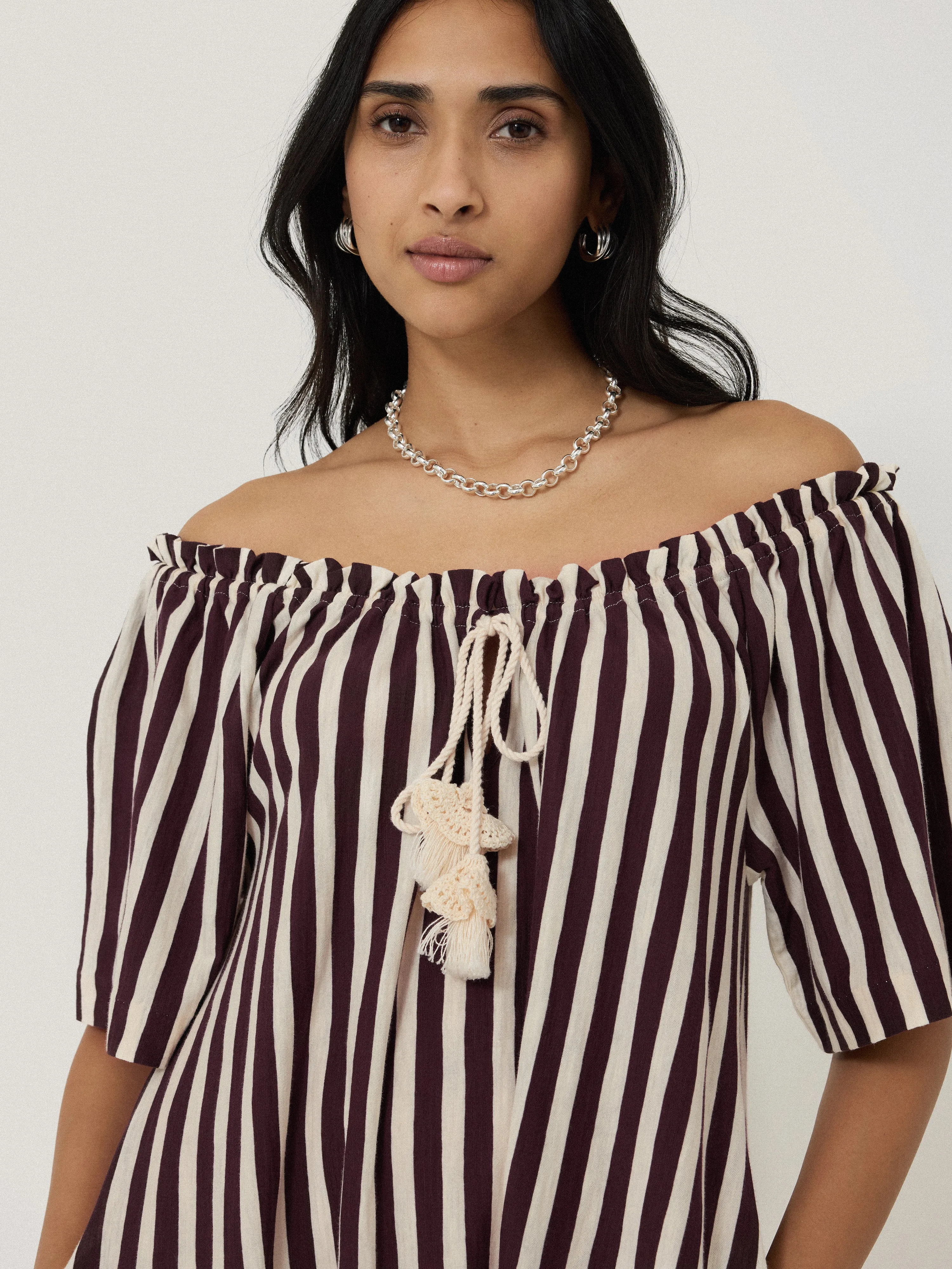 Drawstring Stripe Cotton Dress | Oxblood sold by Jigsaw product image thumbnail 2