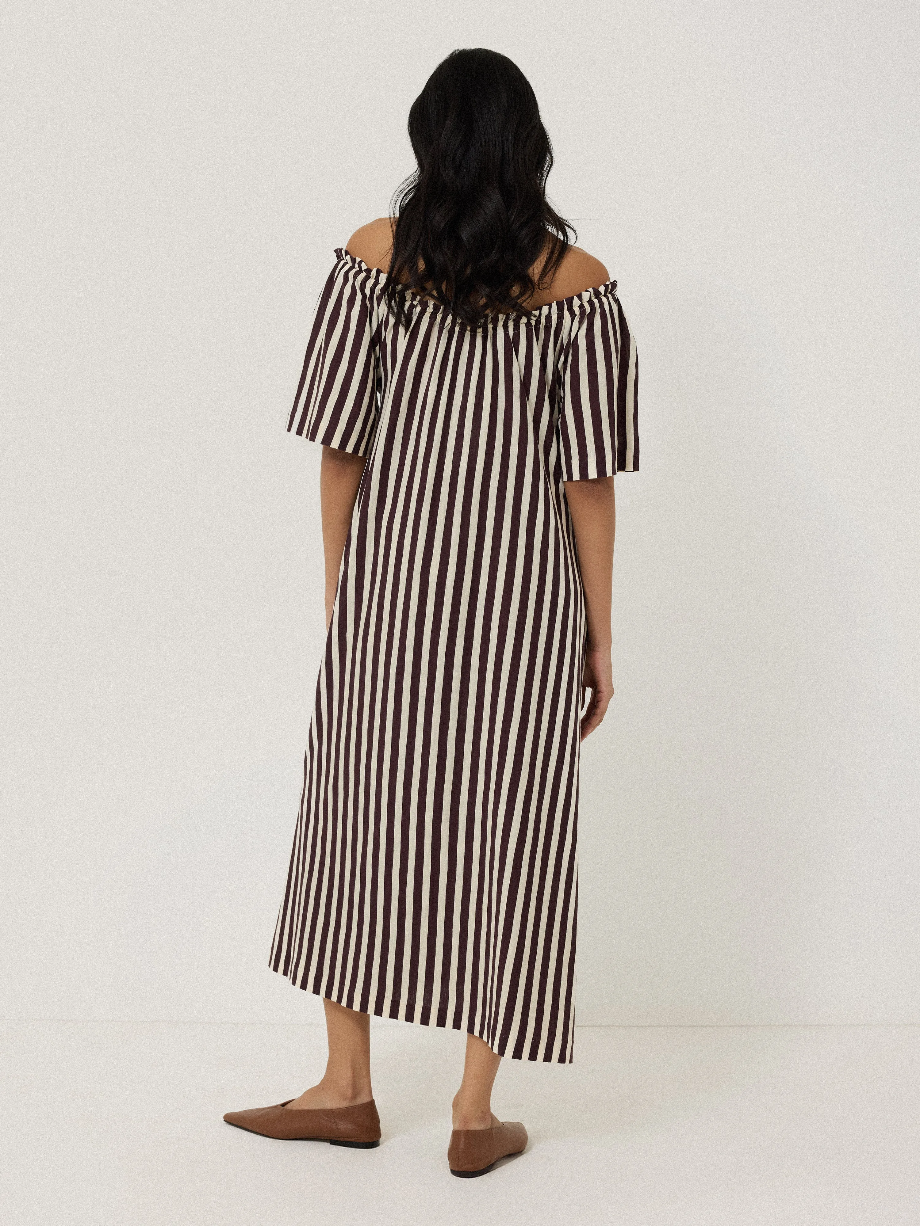 Drawstring Stripe Cotton Dress | Oxblood sold by Jigsaw product image thumbnail 5