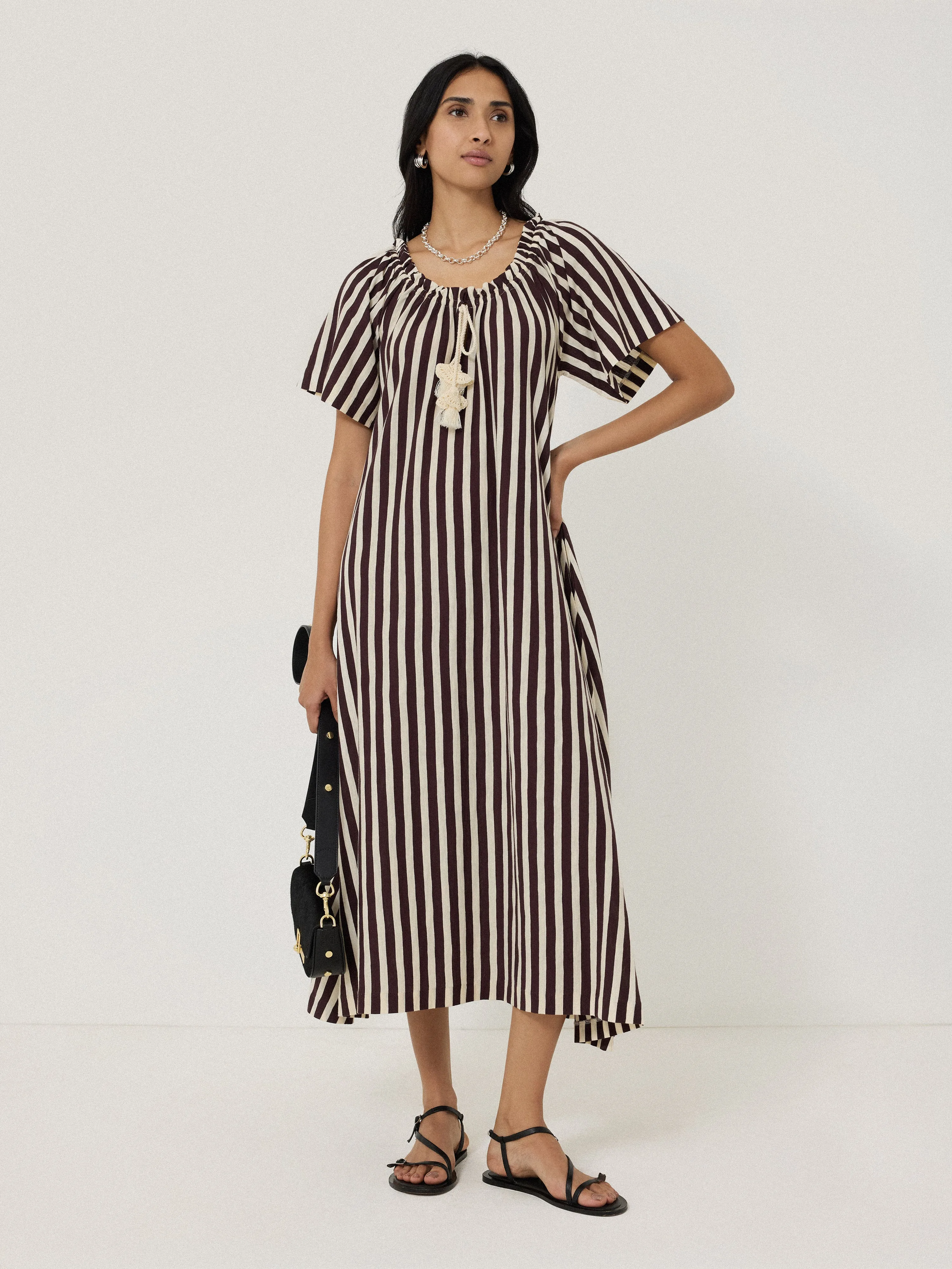 Drawstring Stripe Cotton Dress | Oxblood sold by Jigsaw product image thumbnail 3