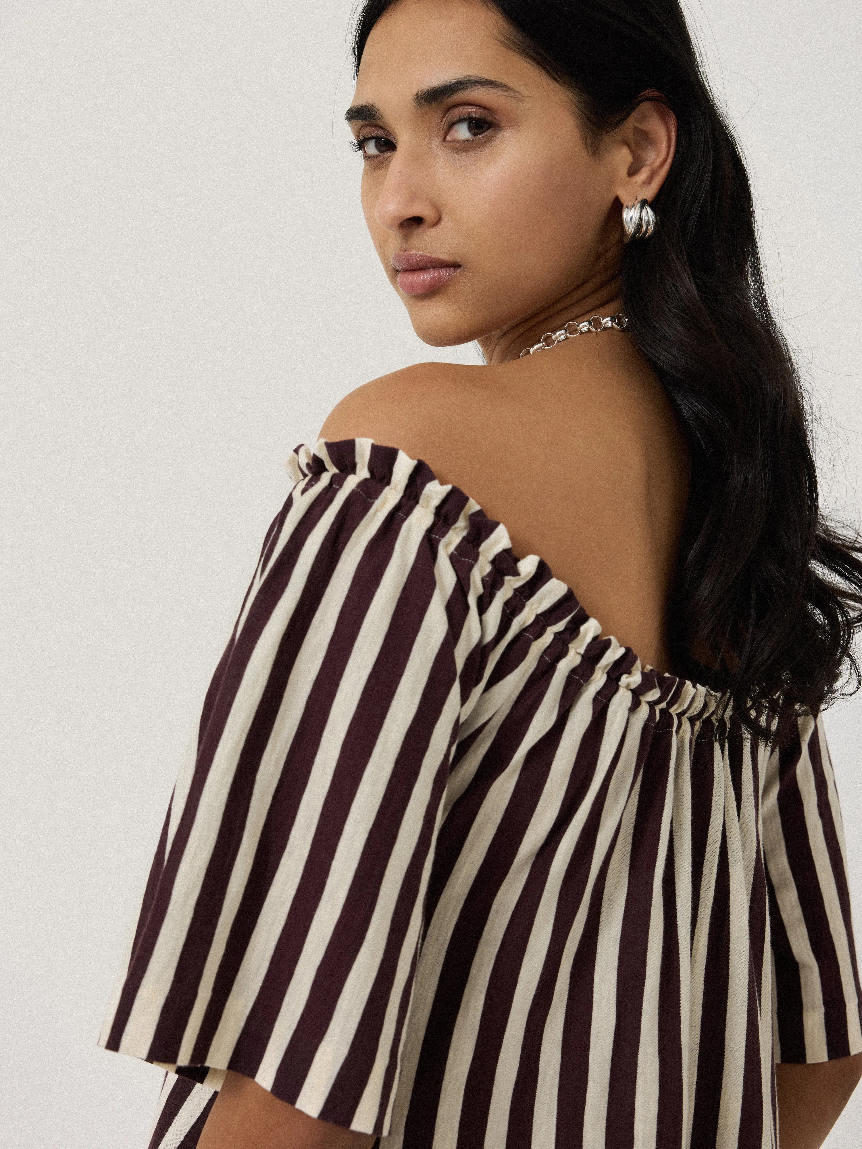 Drawstring Stripe Cotton Dress | Oxblood sold by Jigsaw product image thumbnail 4