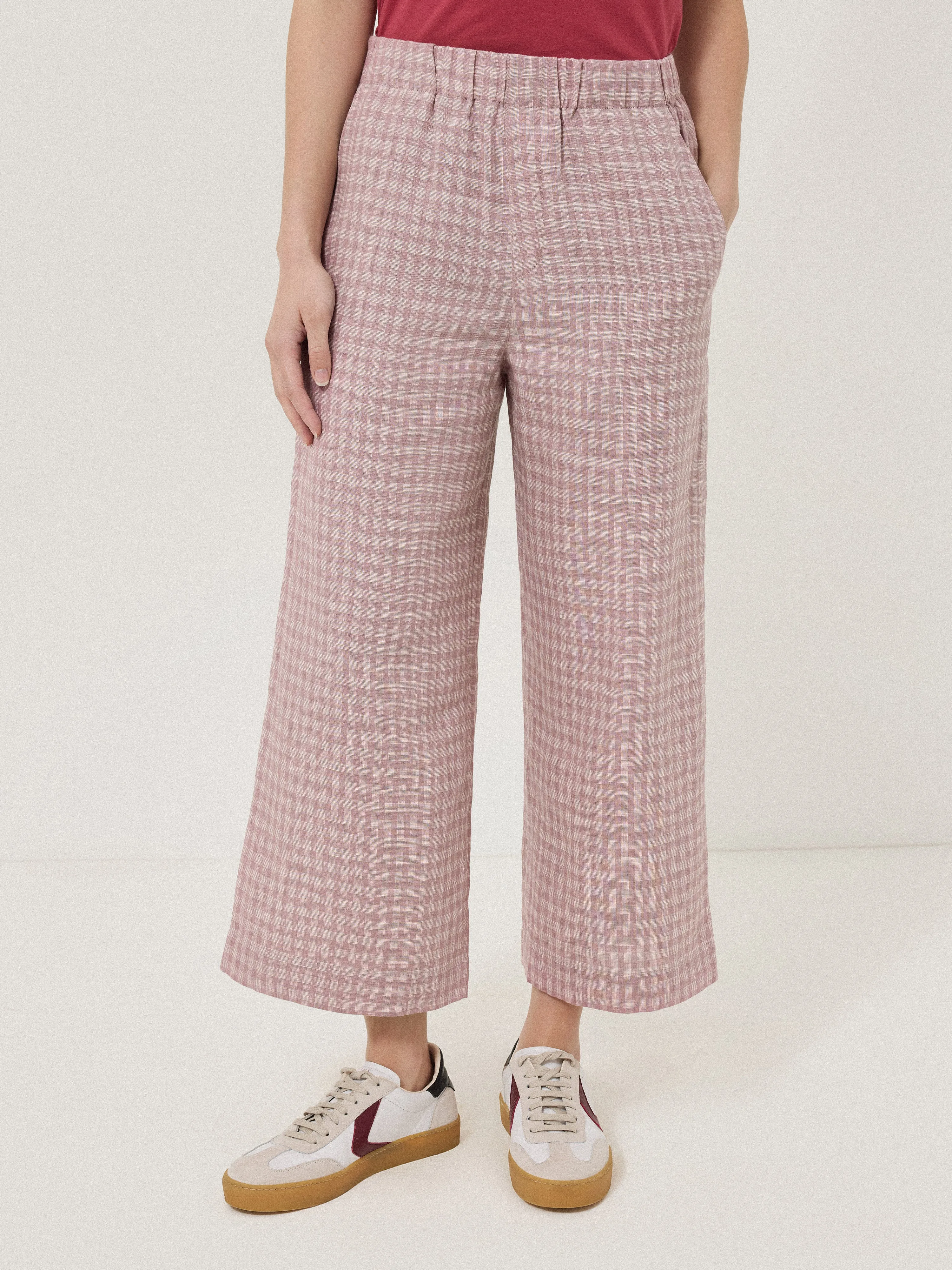 Mara Linen Checked Trouser | Pink sold by Jigsaw