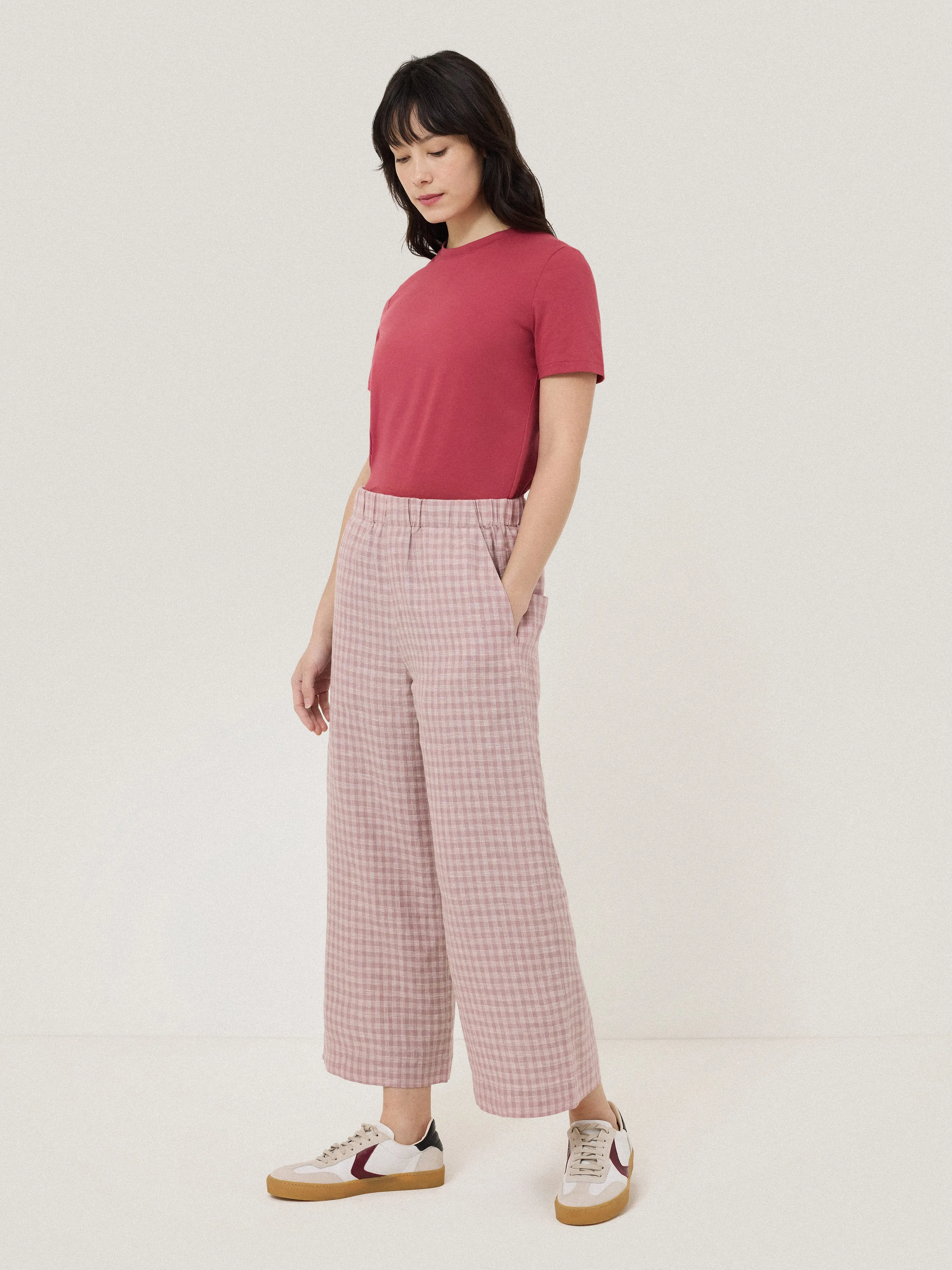 Mara Linen Checked Trouser | Pink sold by Jigsaw product image thumbnail 3