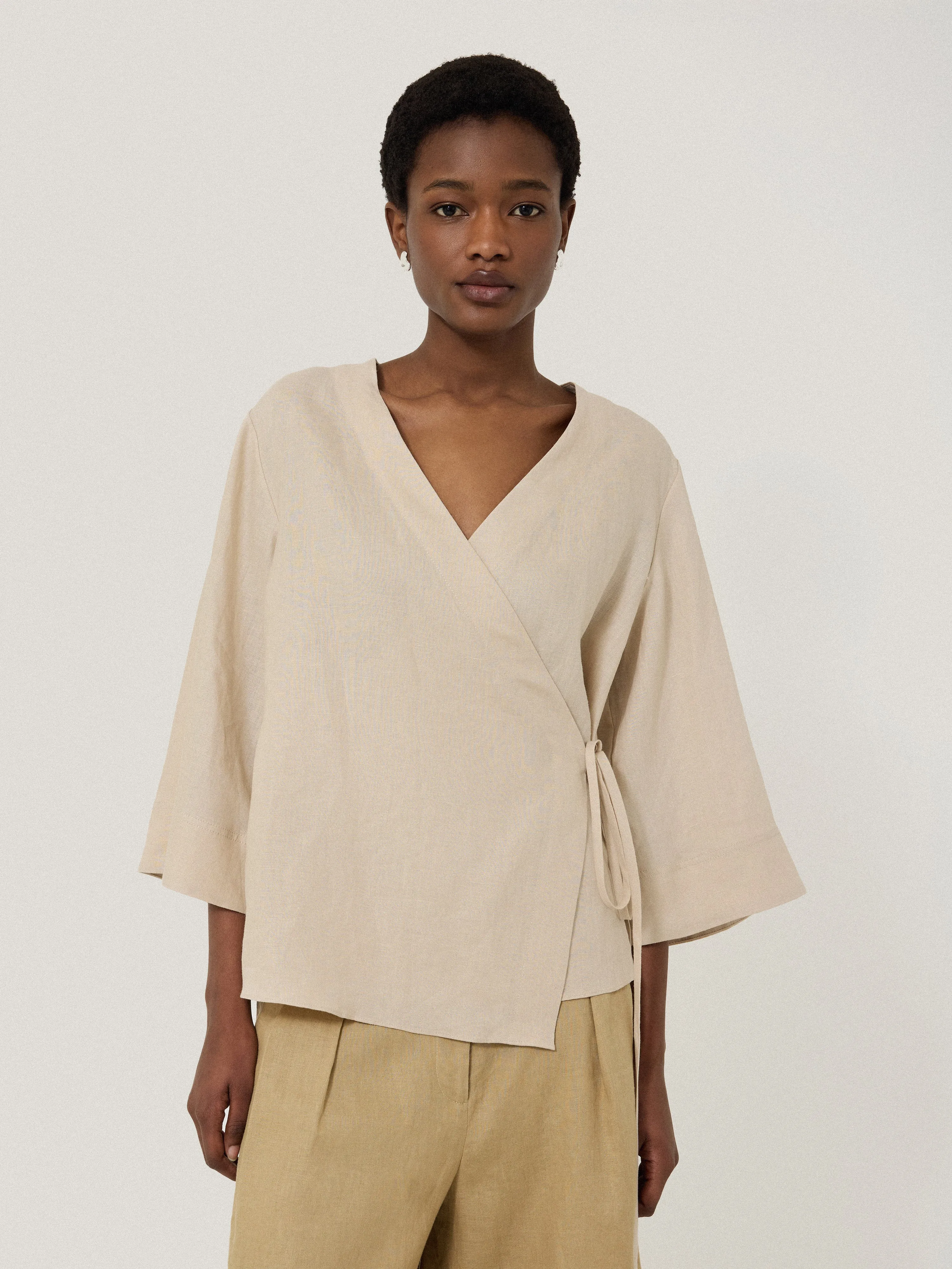 Linen Wrap Front Top | Beige sold by Jigsaw product image thumbnail 2