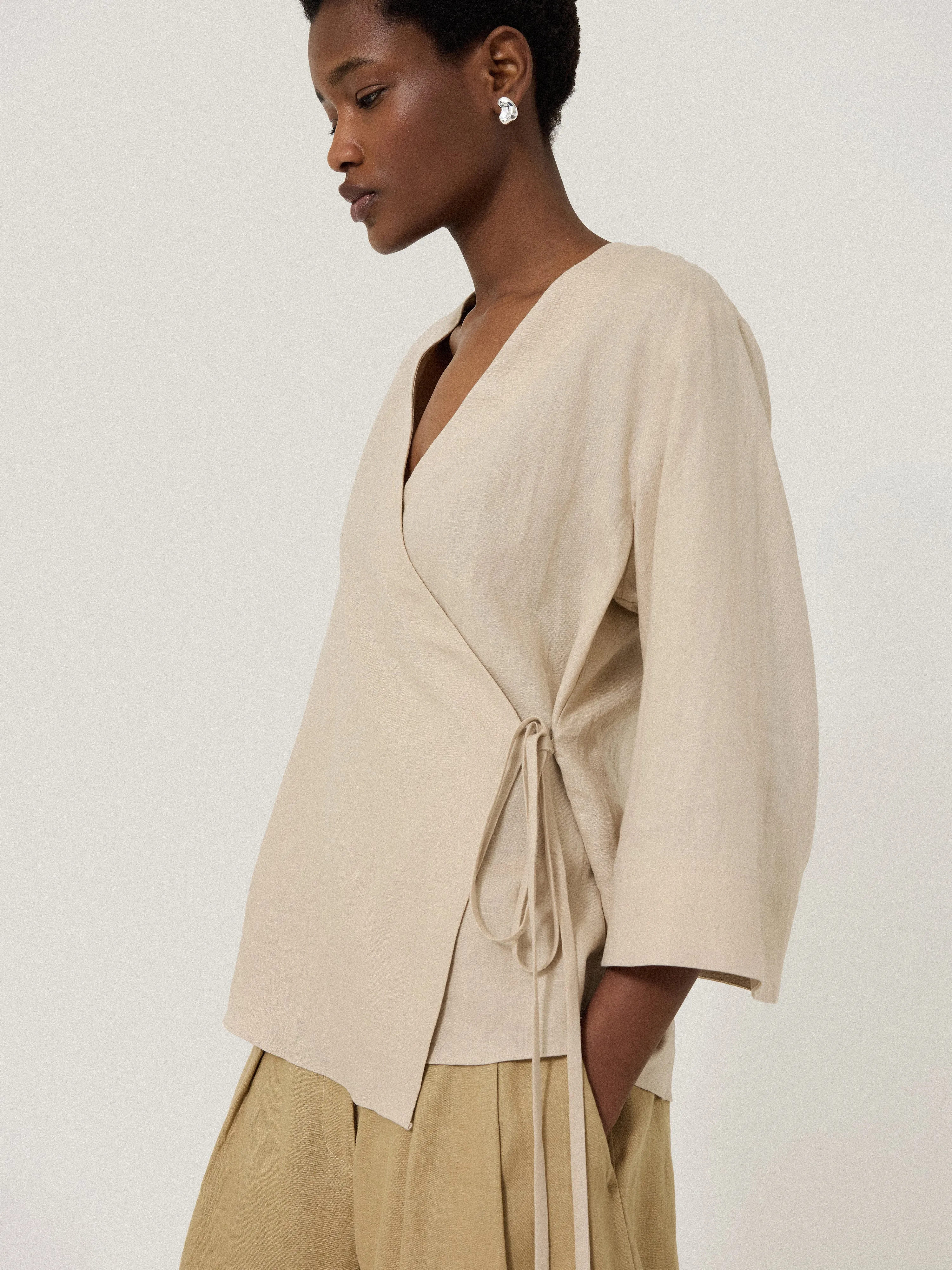 Linen Wrap Front Top | Beige sold by Jigsaw product image thumbnail 3