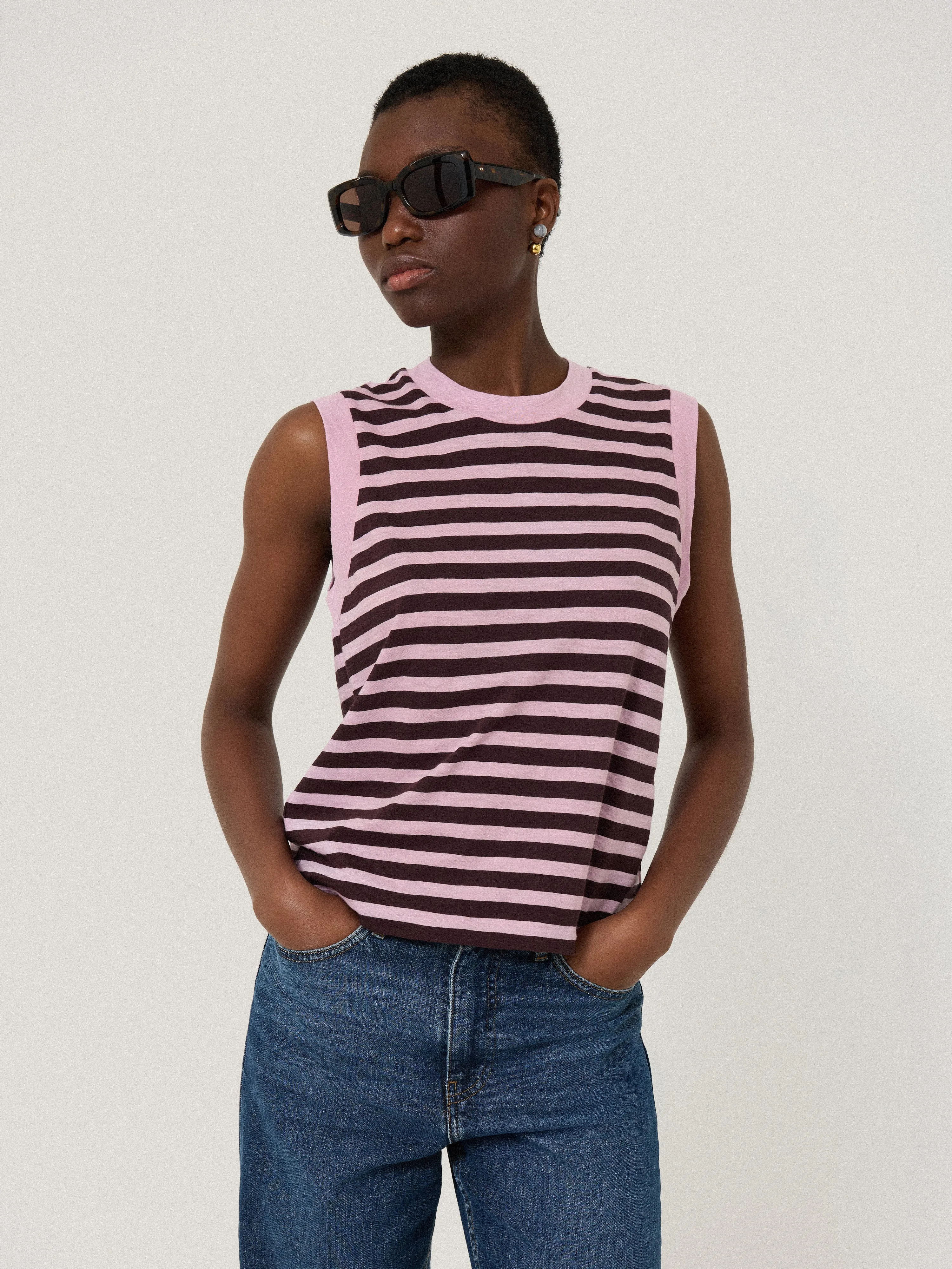 Cotton Slub Stripe Tank | Oxblood sold by Jigsaw