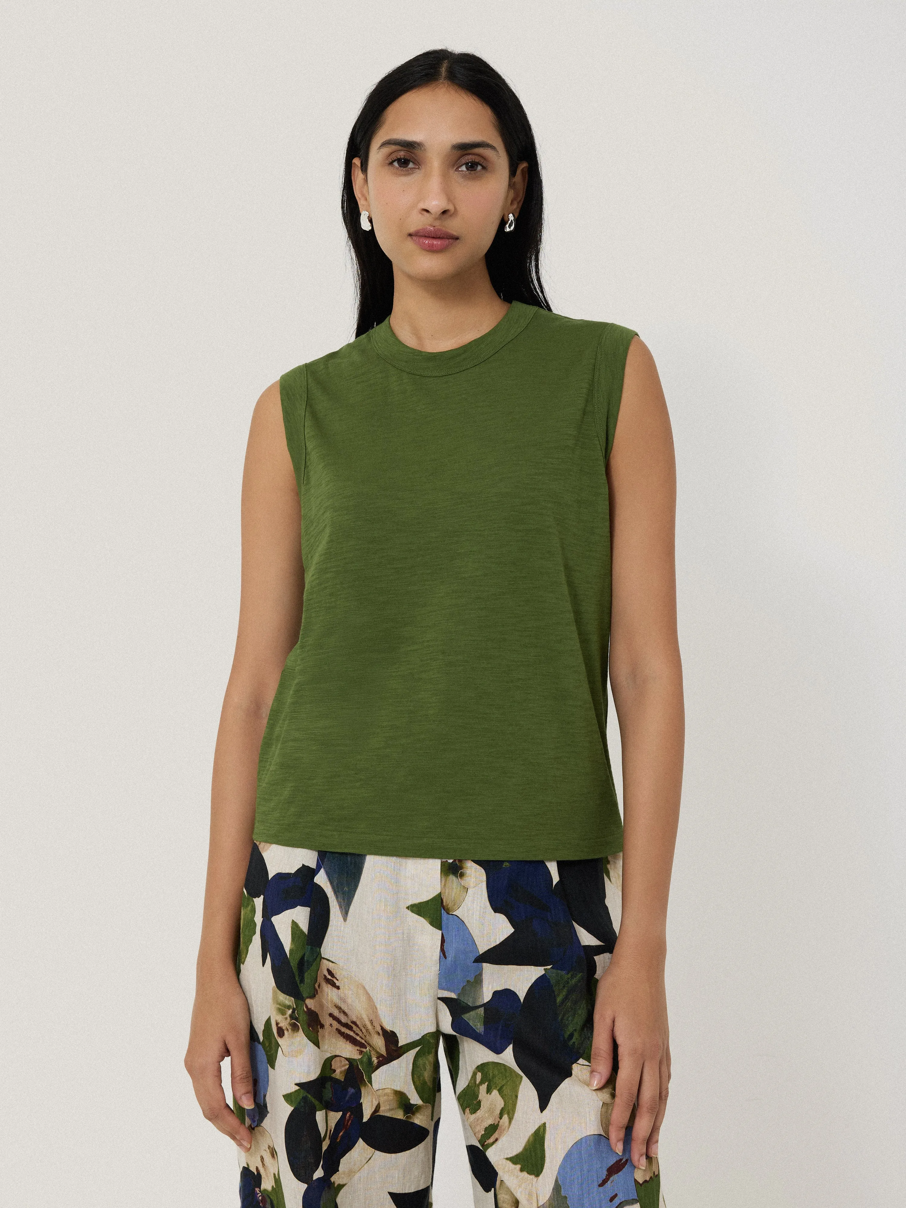Cotton Slub Tank Top | Green sold by Jigsaw