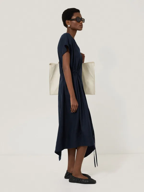 Linen Channel Midi Dress | Navy sold by Jigsaw