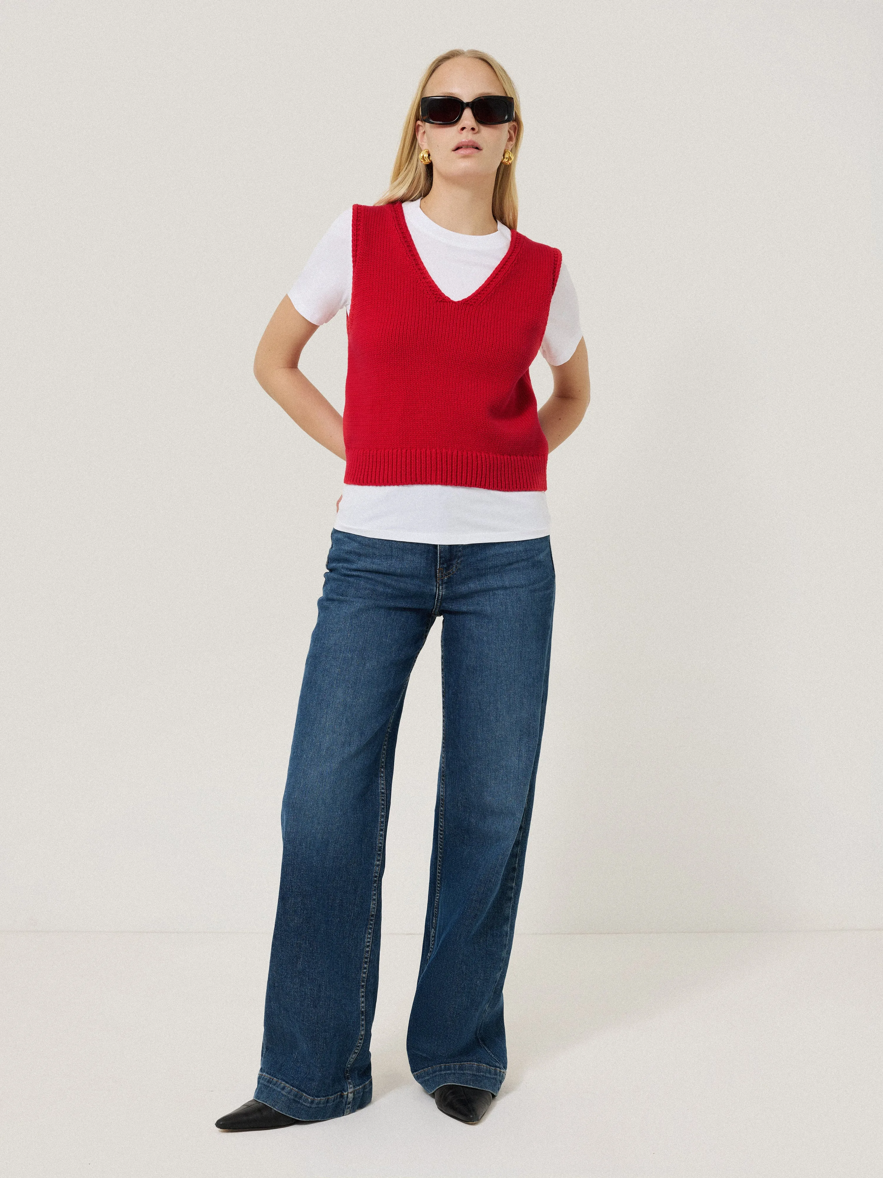 Chunky Cotton Blend V Tank | Red sold by Jigsaw product image thumbnail 5
