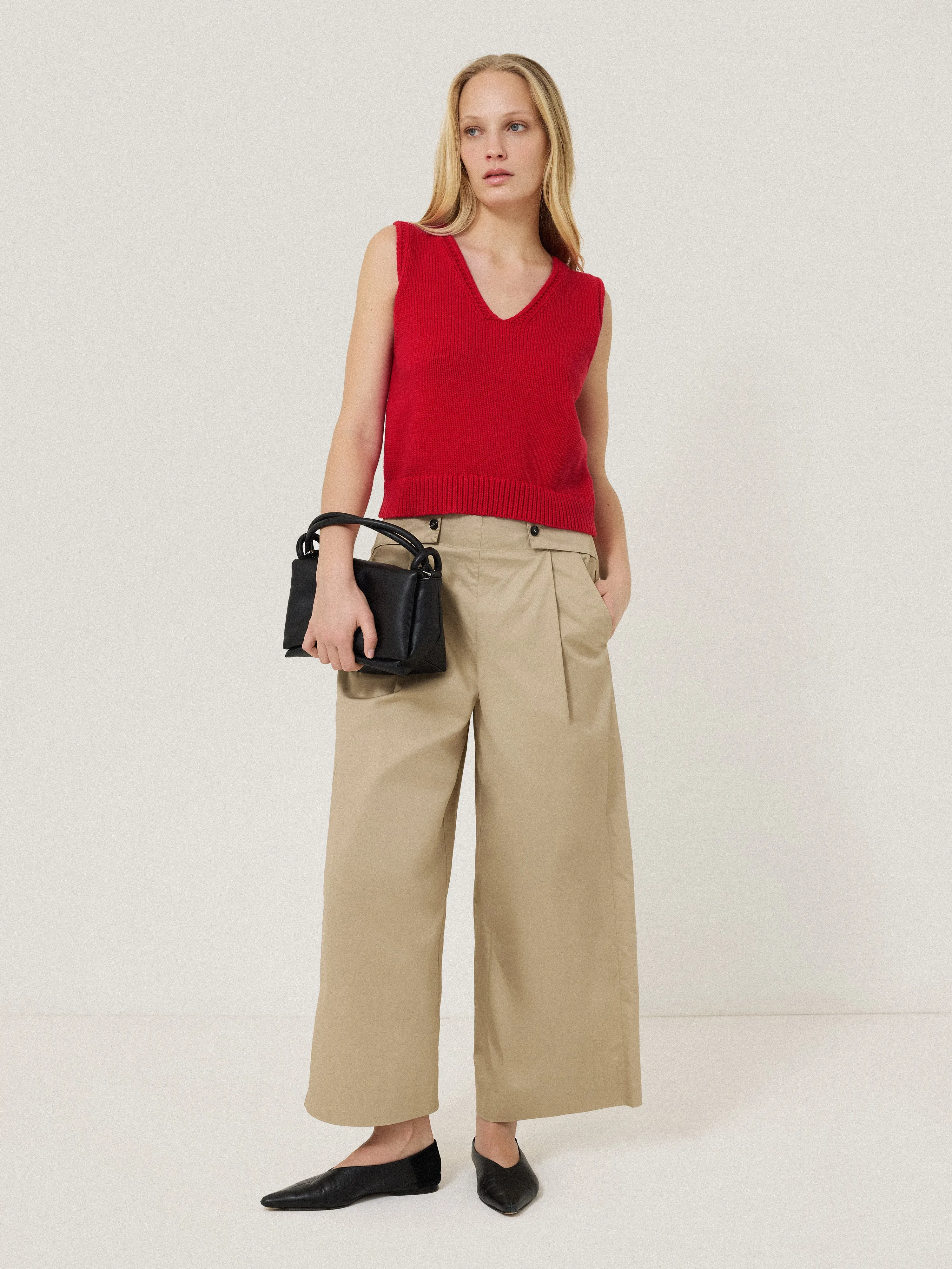 Chunky Cotton Blend V Tank | Red sold by Jigsaw product image thumbnail 3