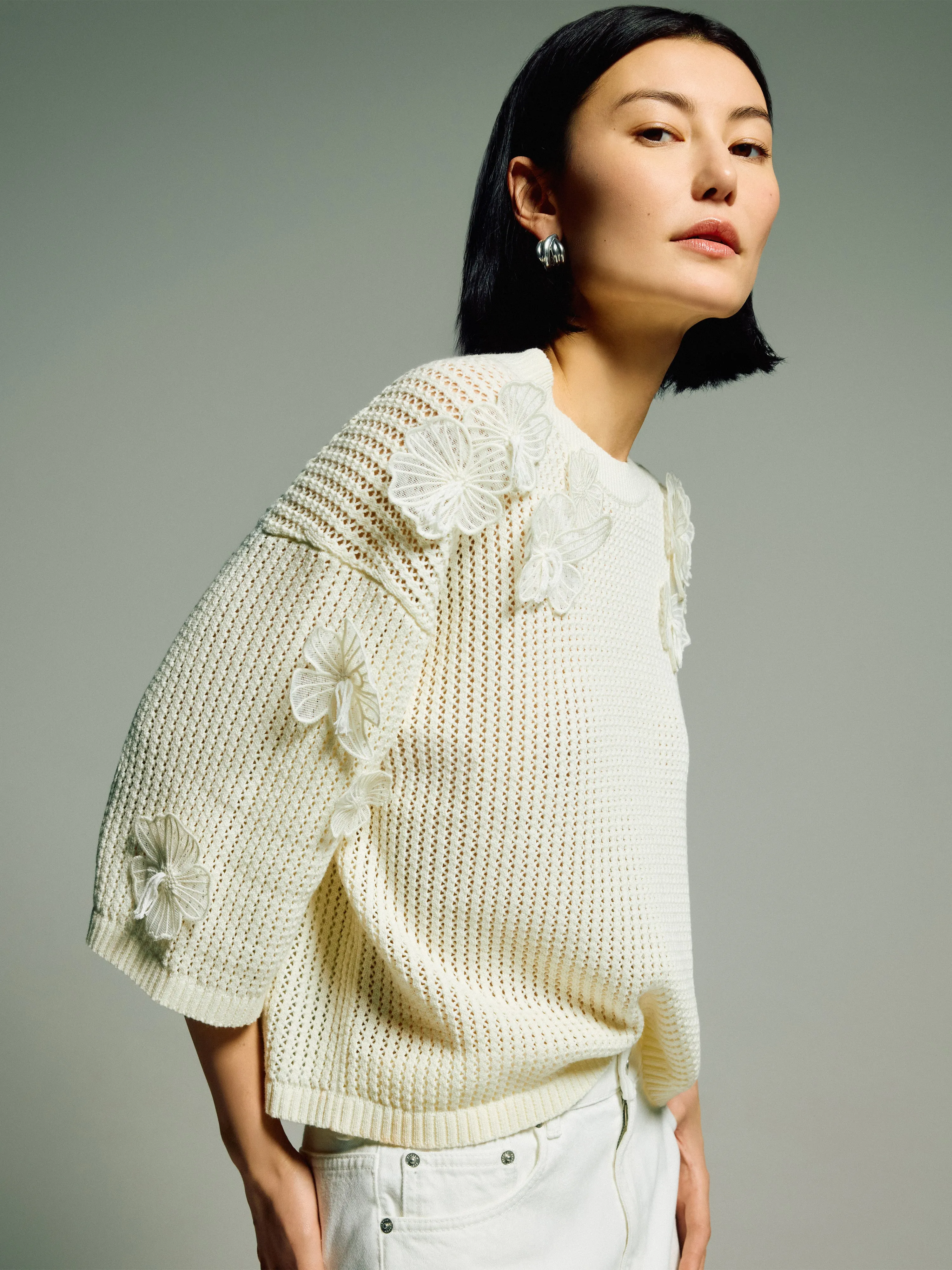 Floral Applique Knit Top | Cream sold by Jigsaw