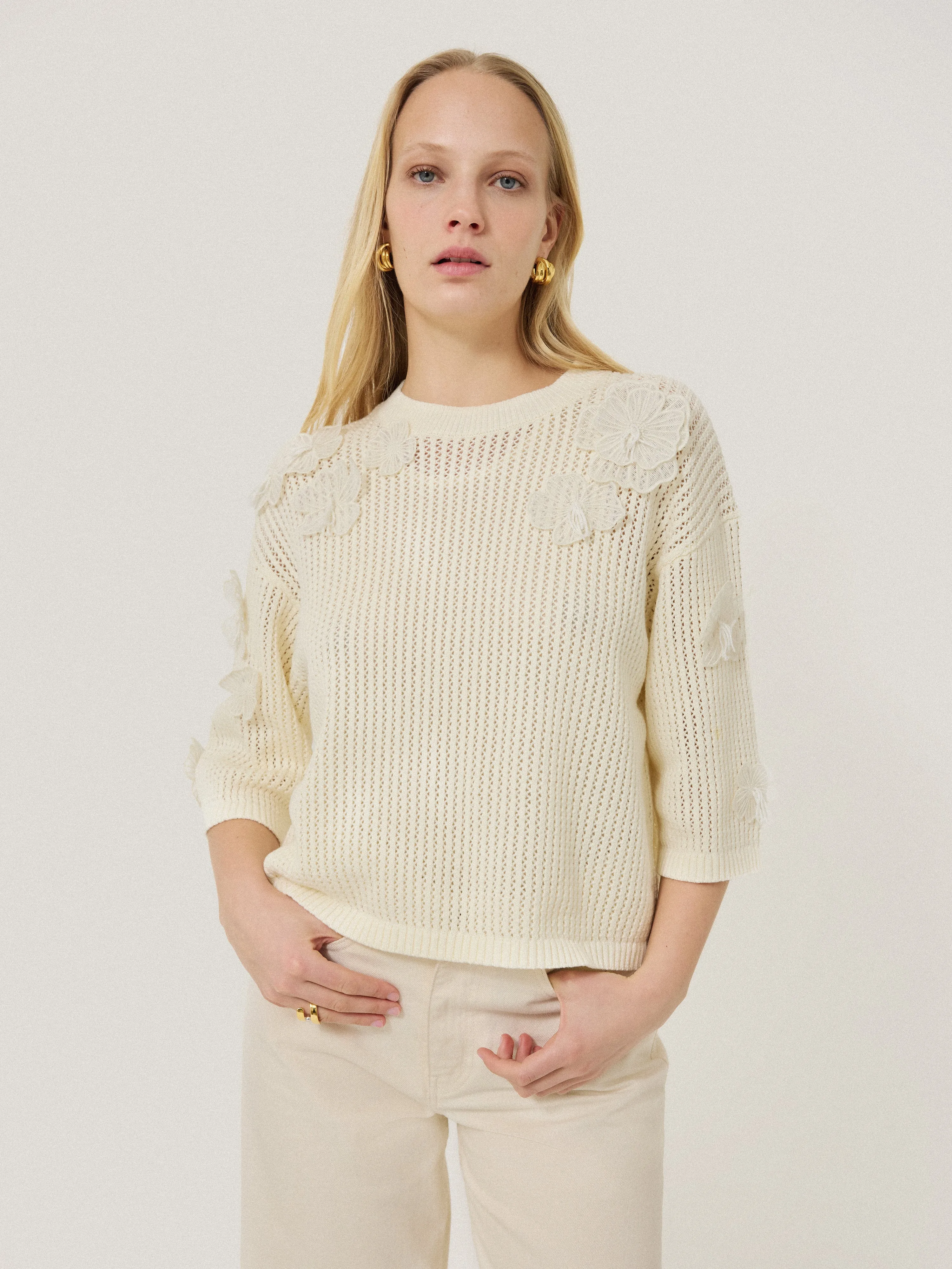 Floral Applique Knit Top | Cream sold by Jigsaw product image thumbnail 2