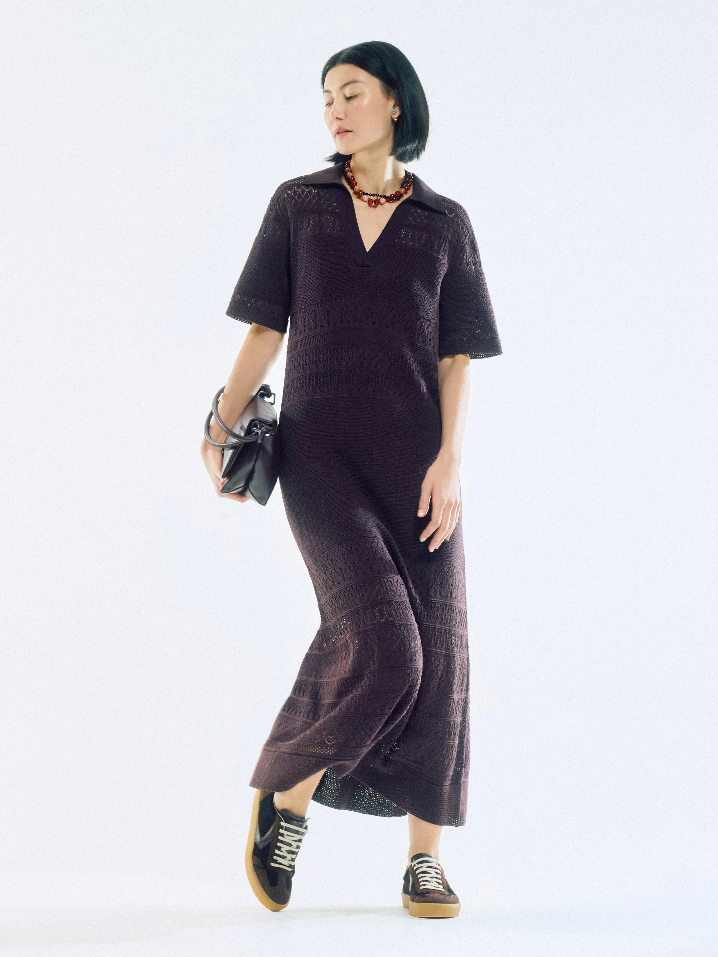 Cotton Blend Pointelle Dress | Oxblood sold by Jigsaw