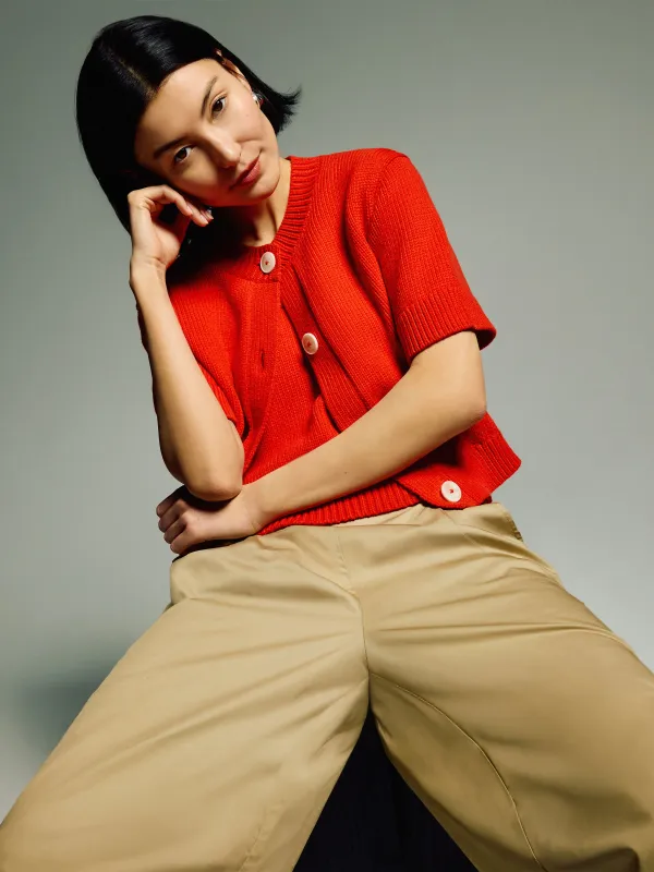 Short Sleeve Cardi Top | Red sold by Jigsaw