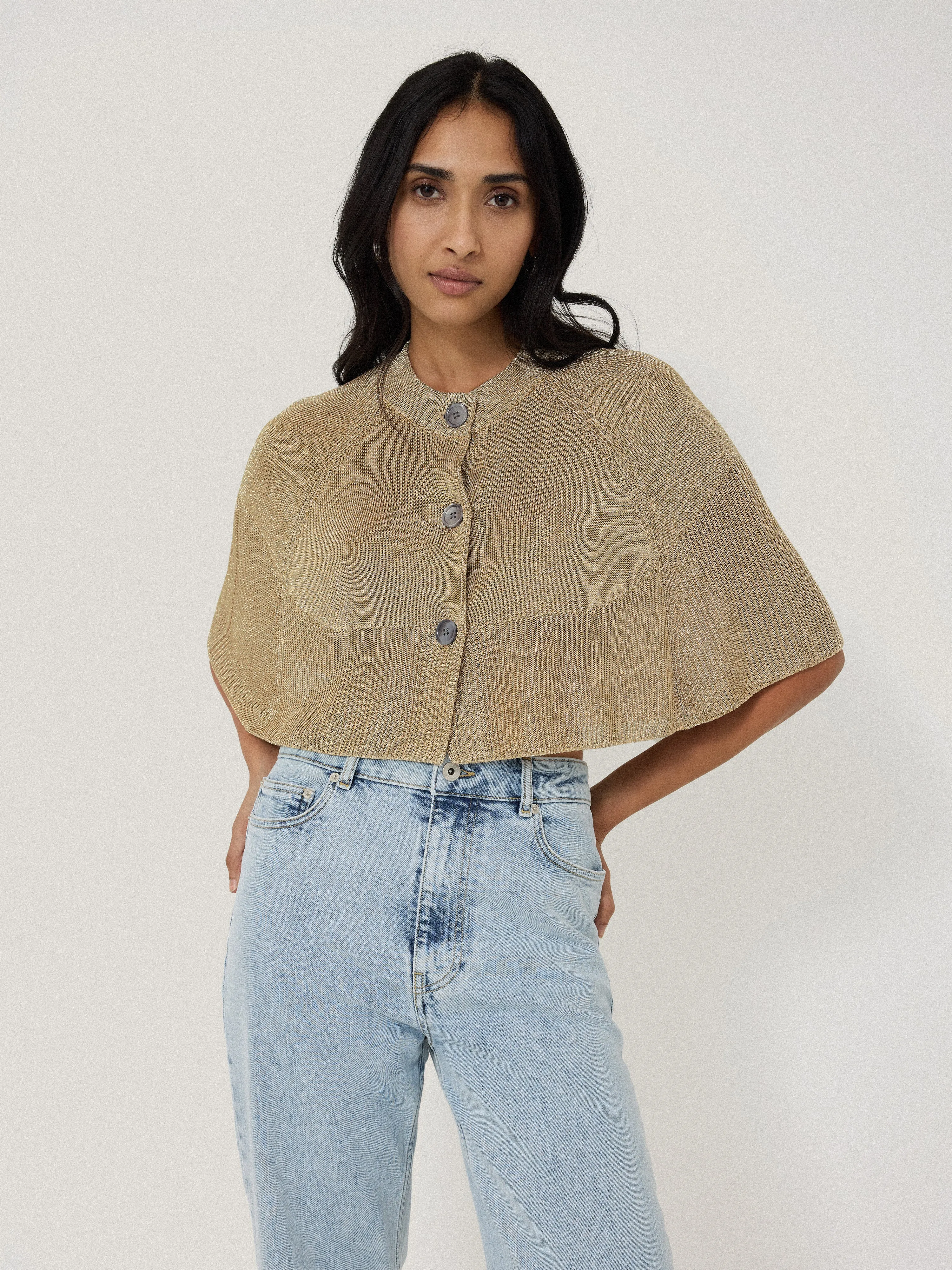 Sparkly Knitted Cape | Gold sold by Jigsaw product image thumbnail 3