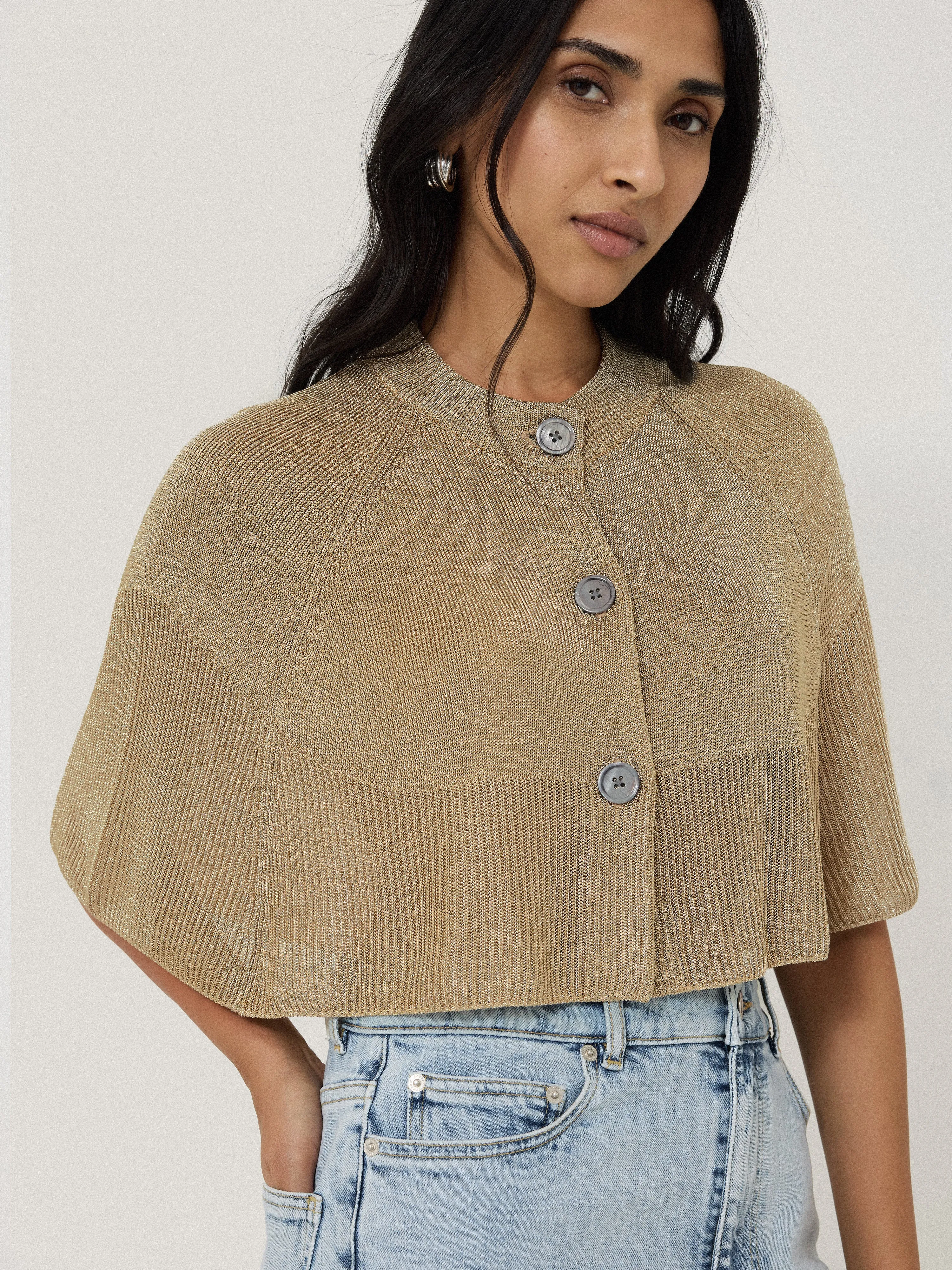 Sparkly Knitted Cape | Gold sold by Jigsaw product image thumbnail 5