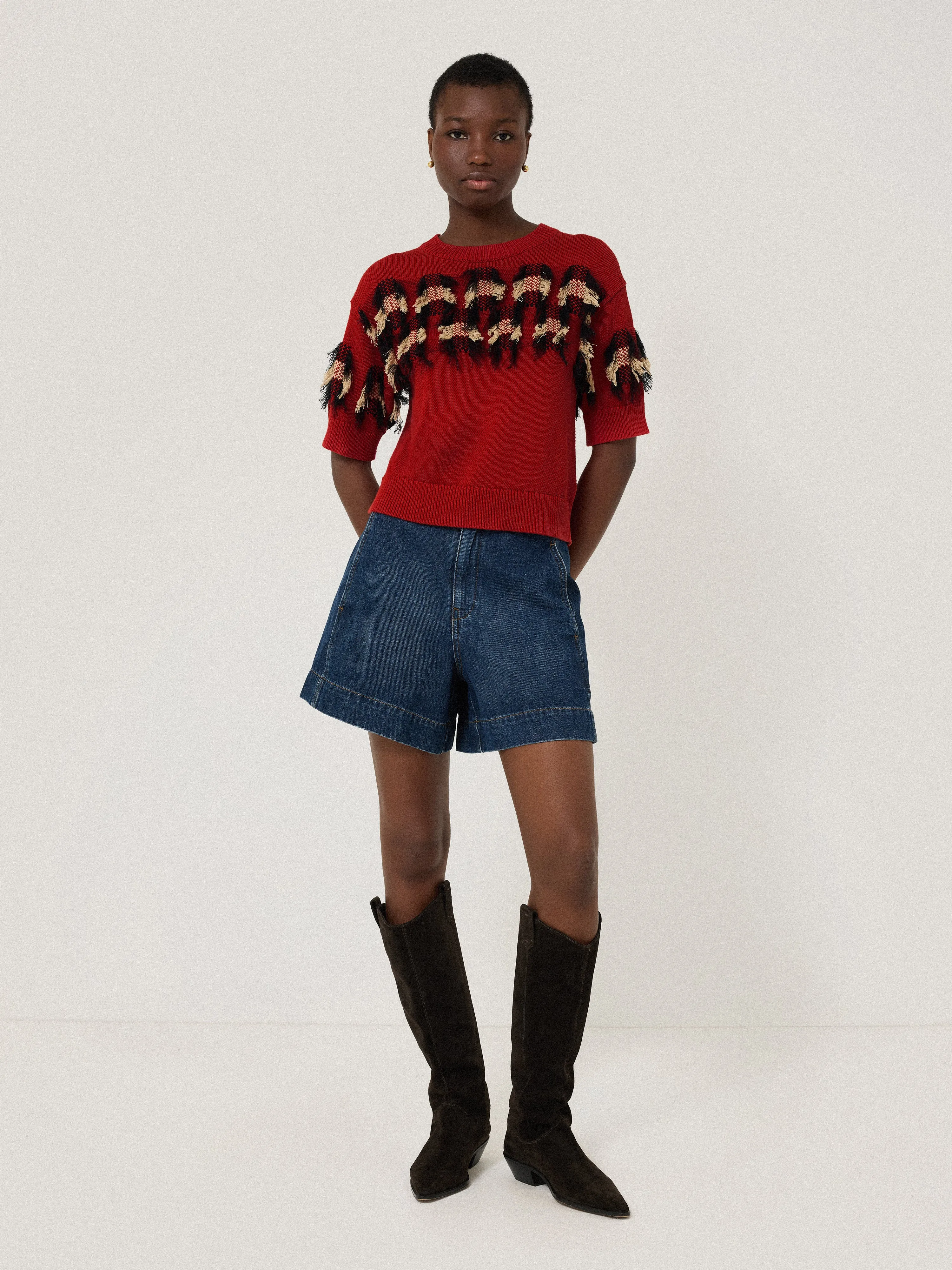 Fringe Jacquard Knit Top | Orange sold by Jigsaw product image thumbnail 4