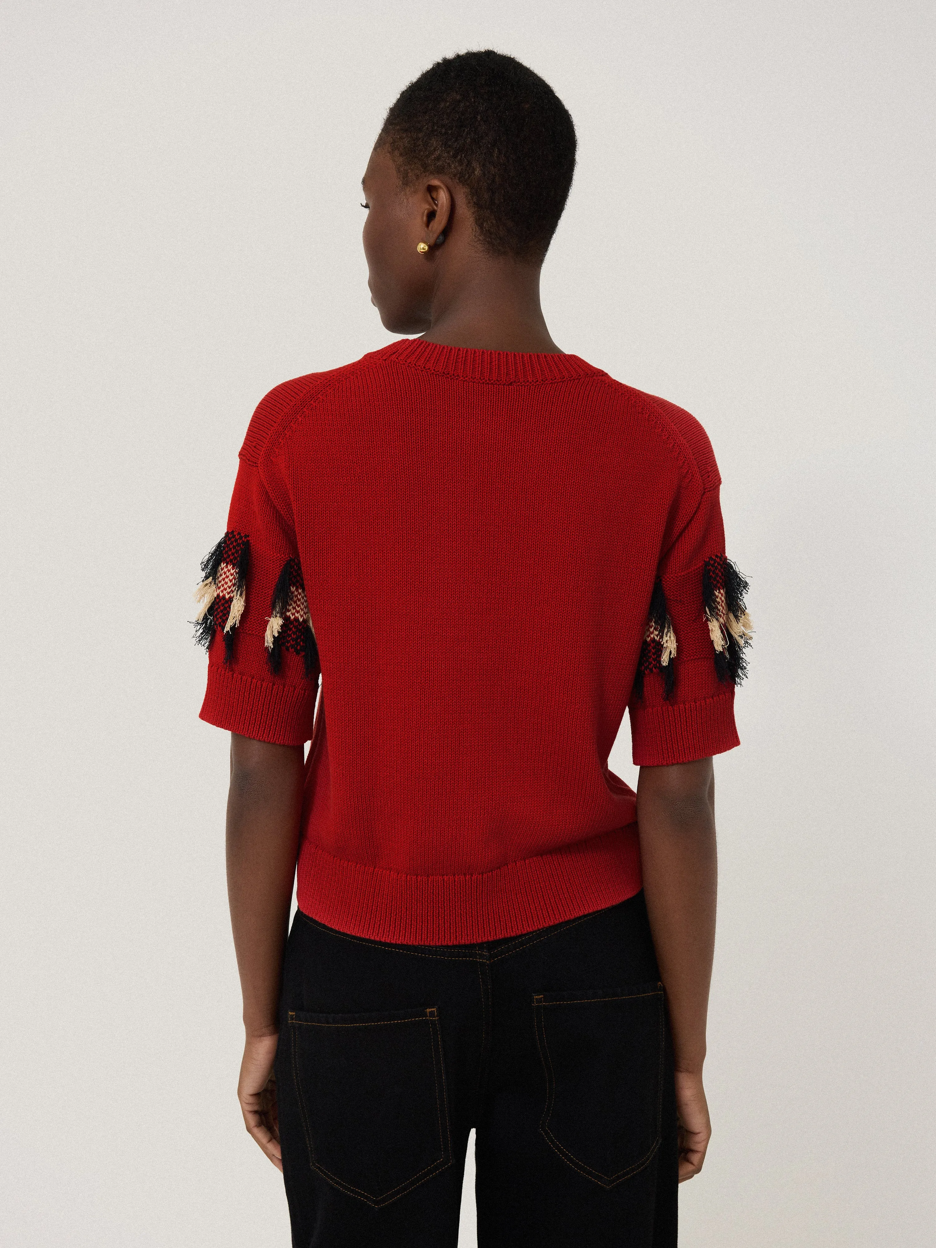 Fringe Jacquard Knit Top | Orange sold by Jigsaw product image thumbnail 3