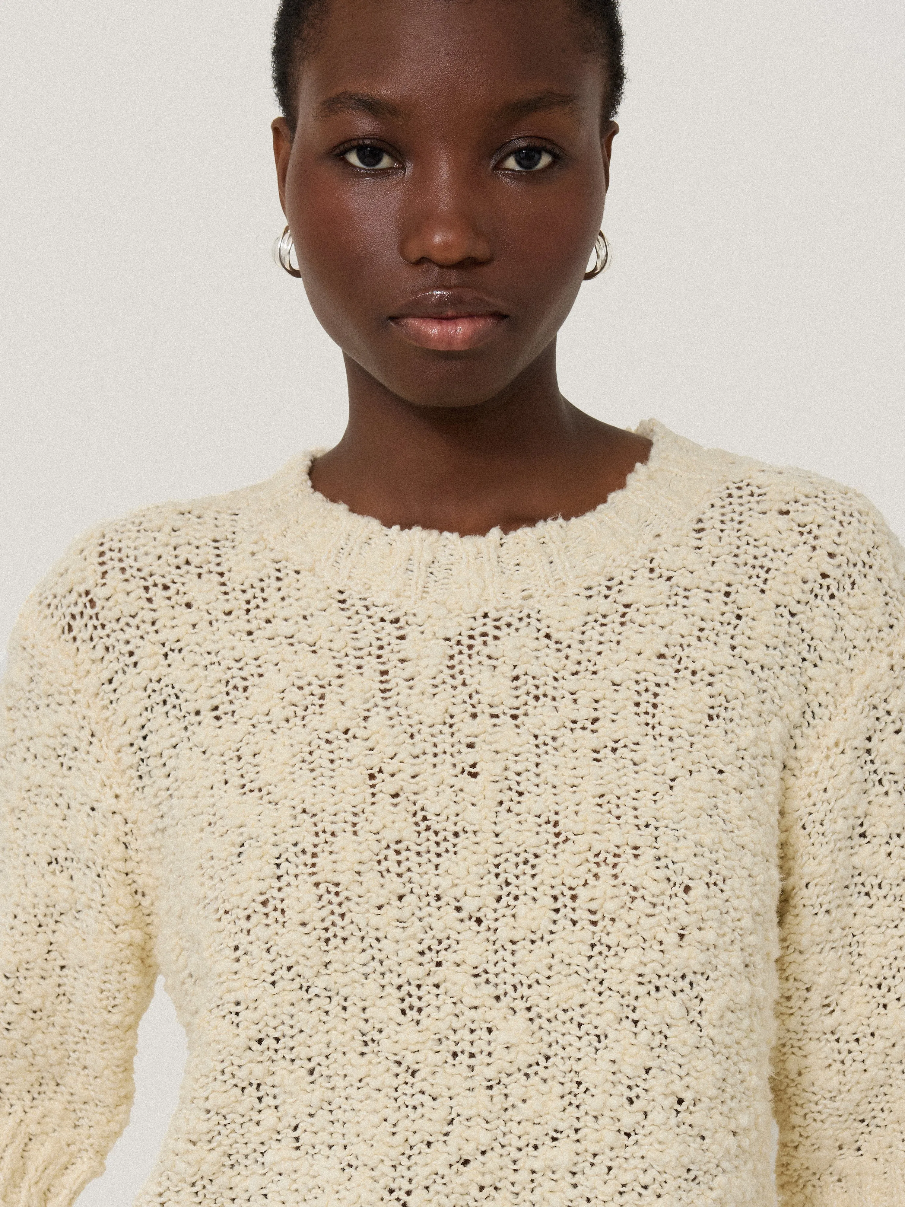 Cotton Blend Boucle T Shirt | Cream sold by Jigsaw product image thumbnail 3
