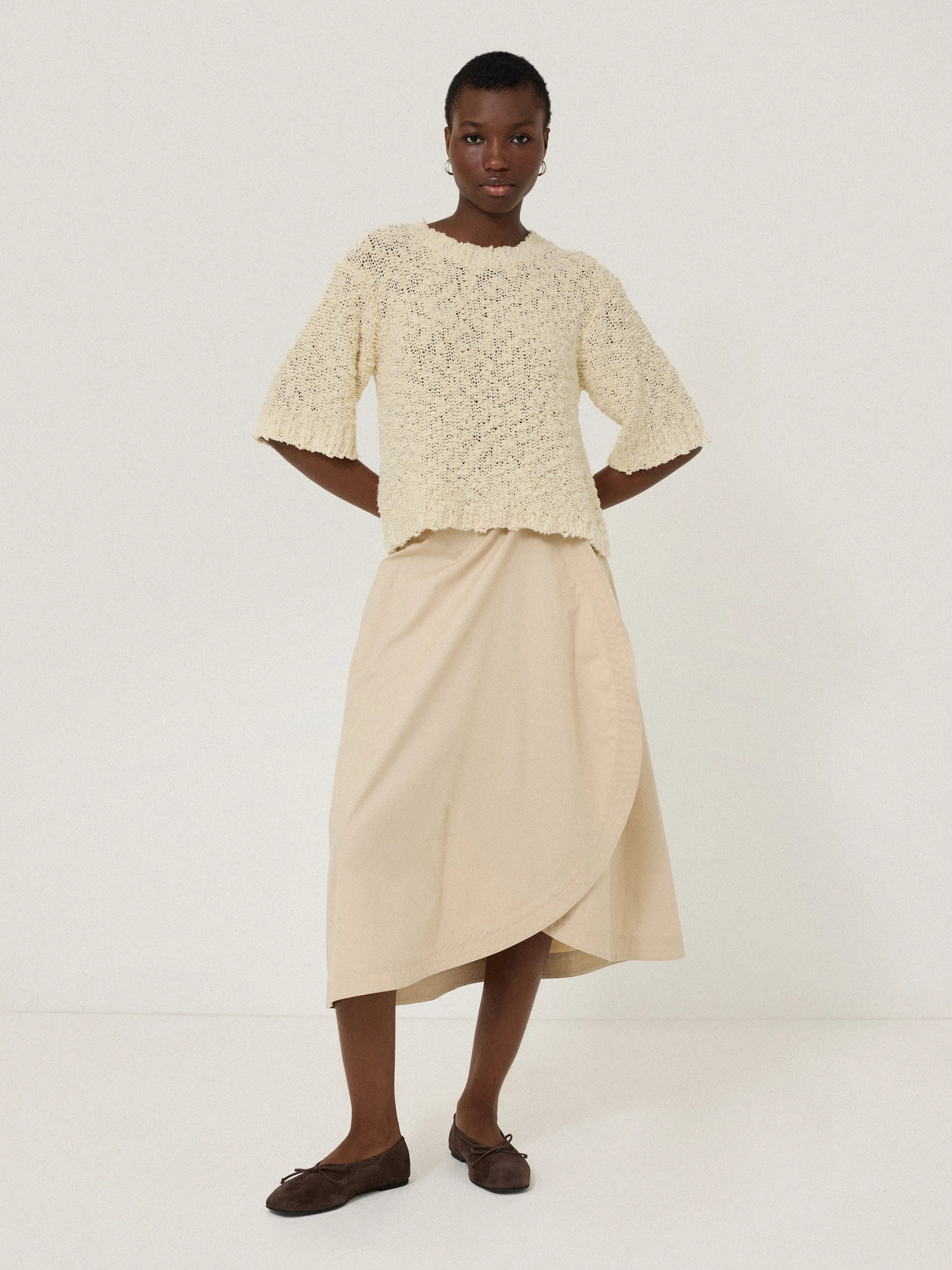 Cotton Blend Boucle T Shirt | Cream sold by Jigsaw product image thumbnail 4