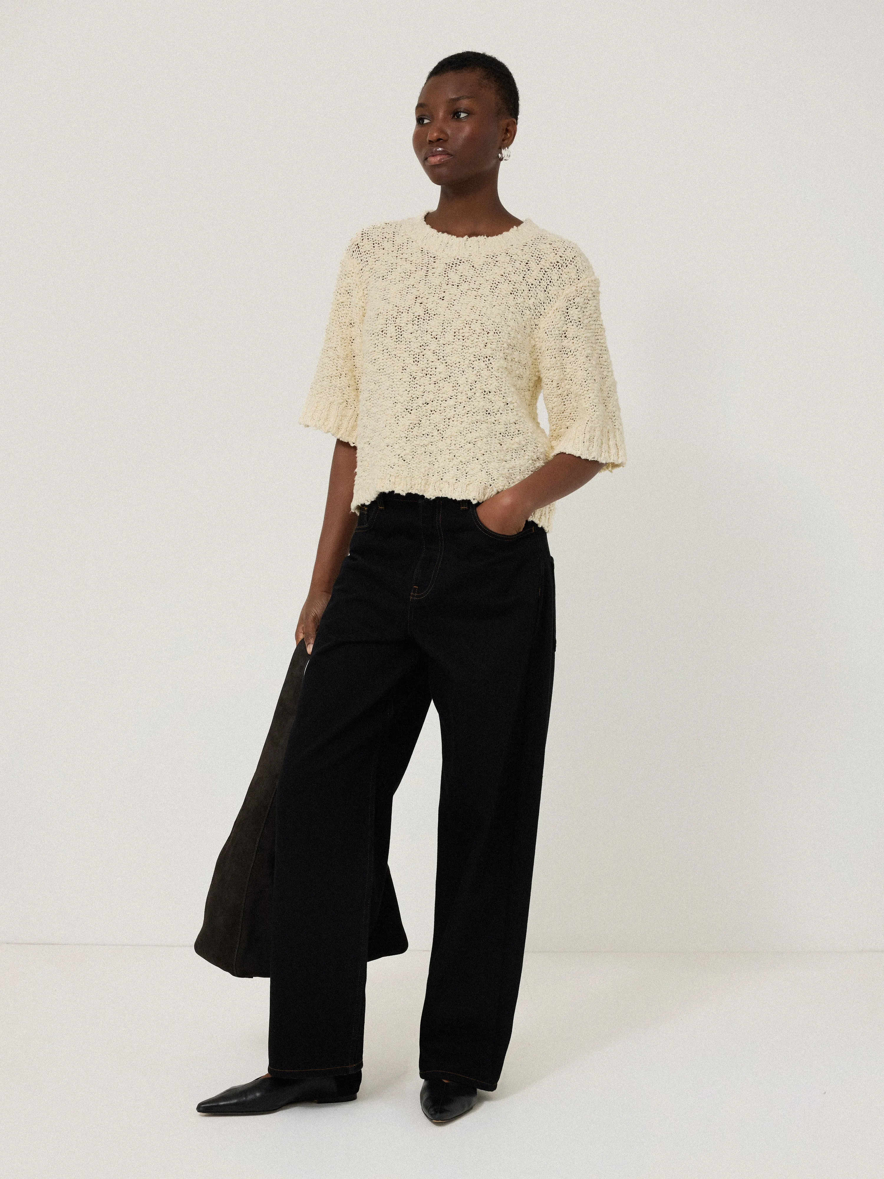 Cotton Blend Boucle T Shirt | Cream sold by Jigsaw product image thumbnail 2