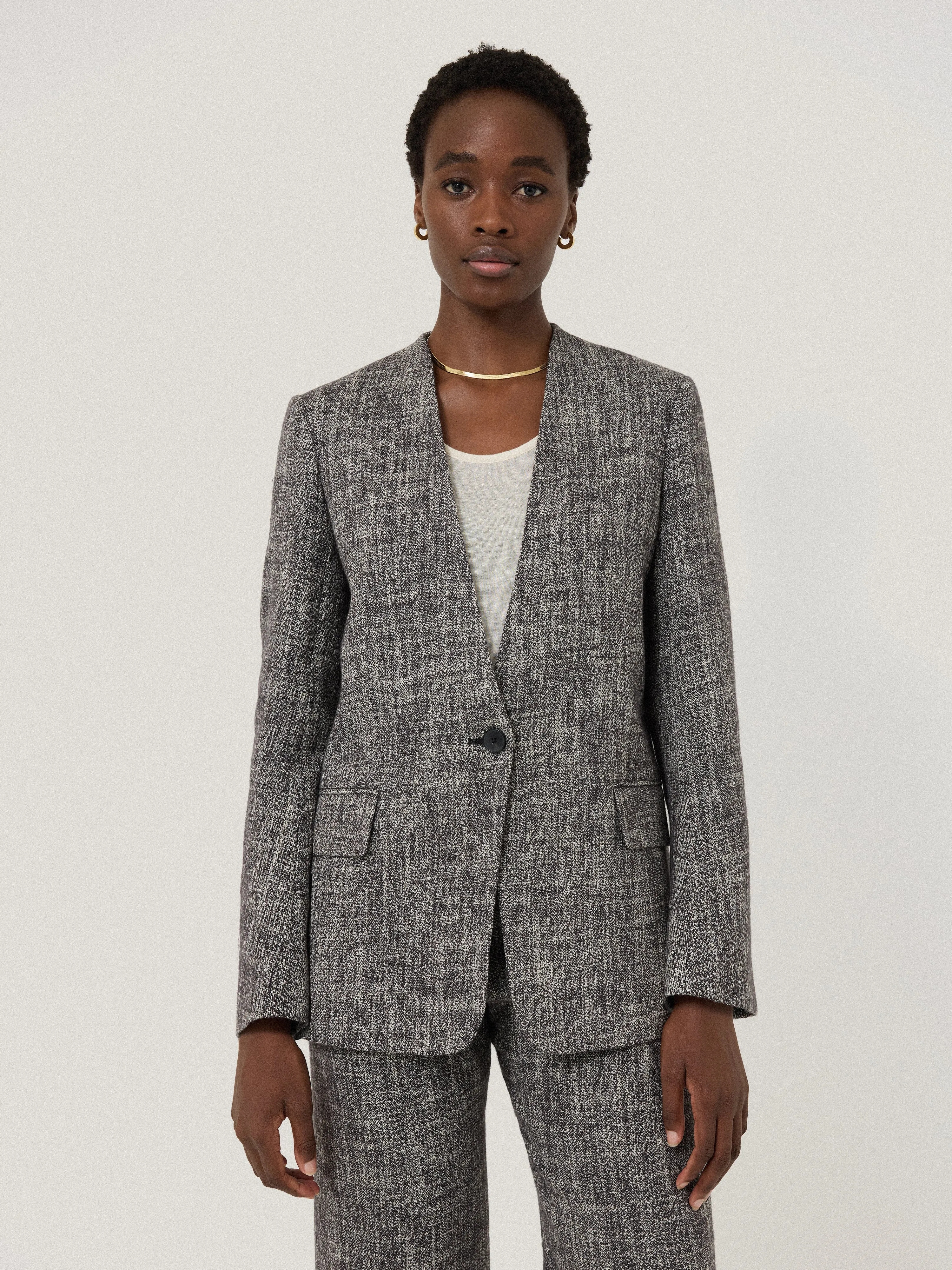 Collarless Boucle Jacket | Grey sold by Jigsaw
