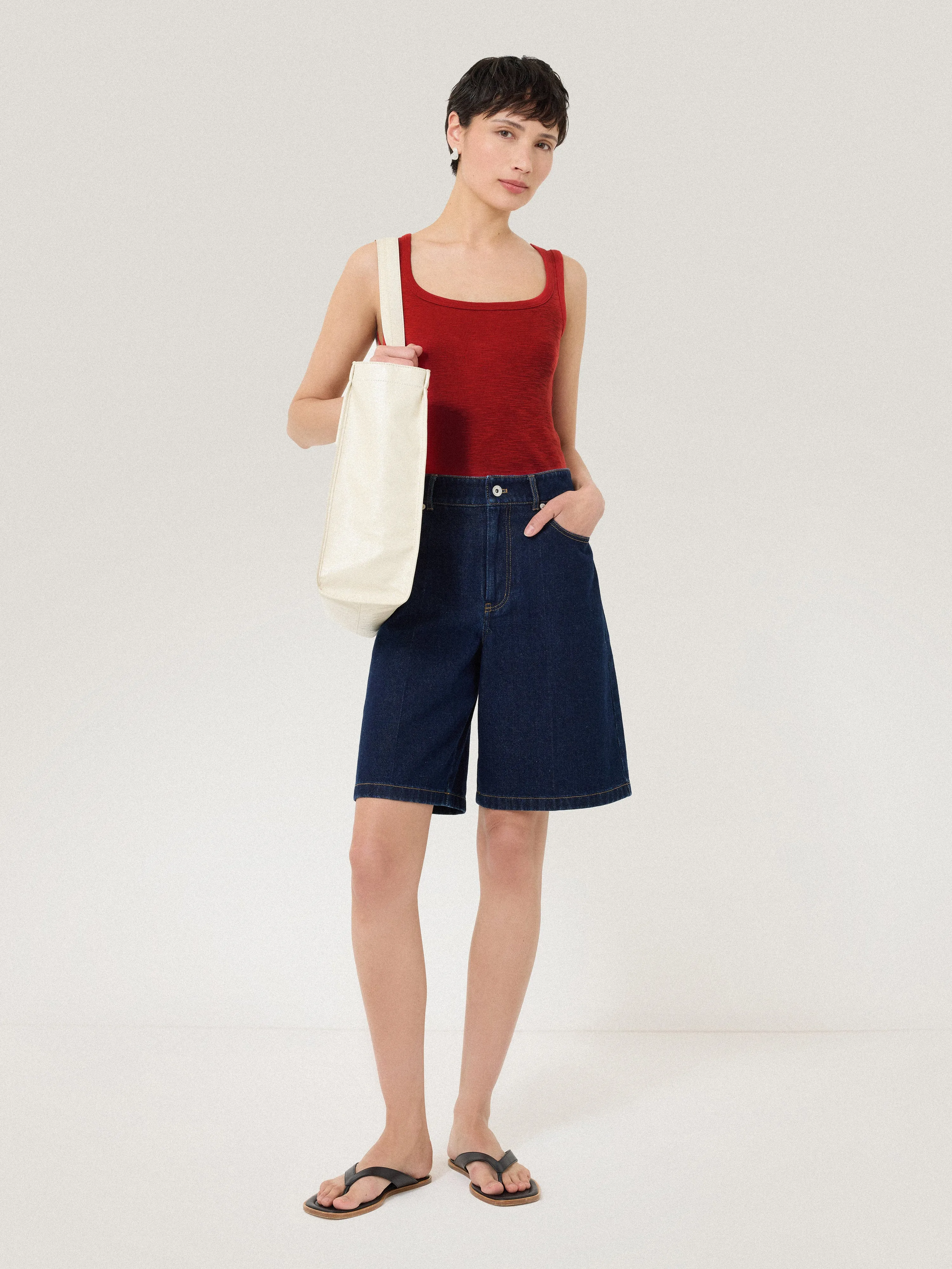 Cotton Luxe Square Neck Tank | Red sold by Jigsaw