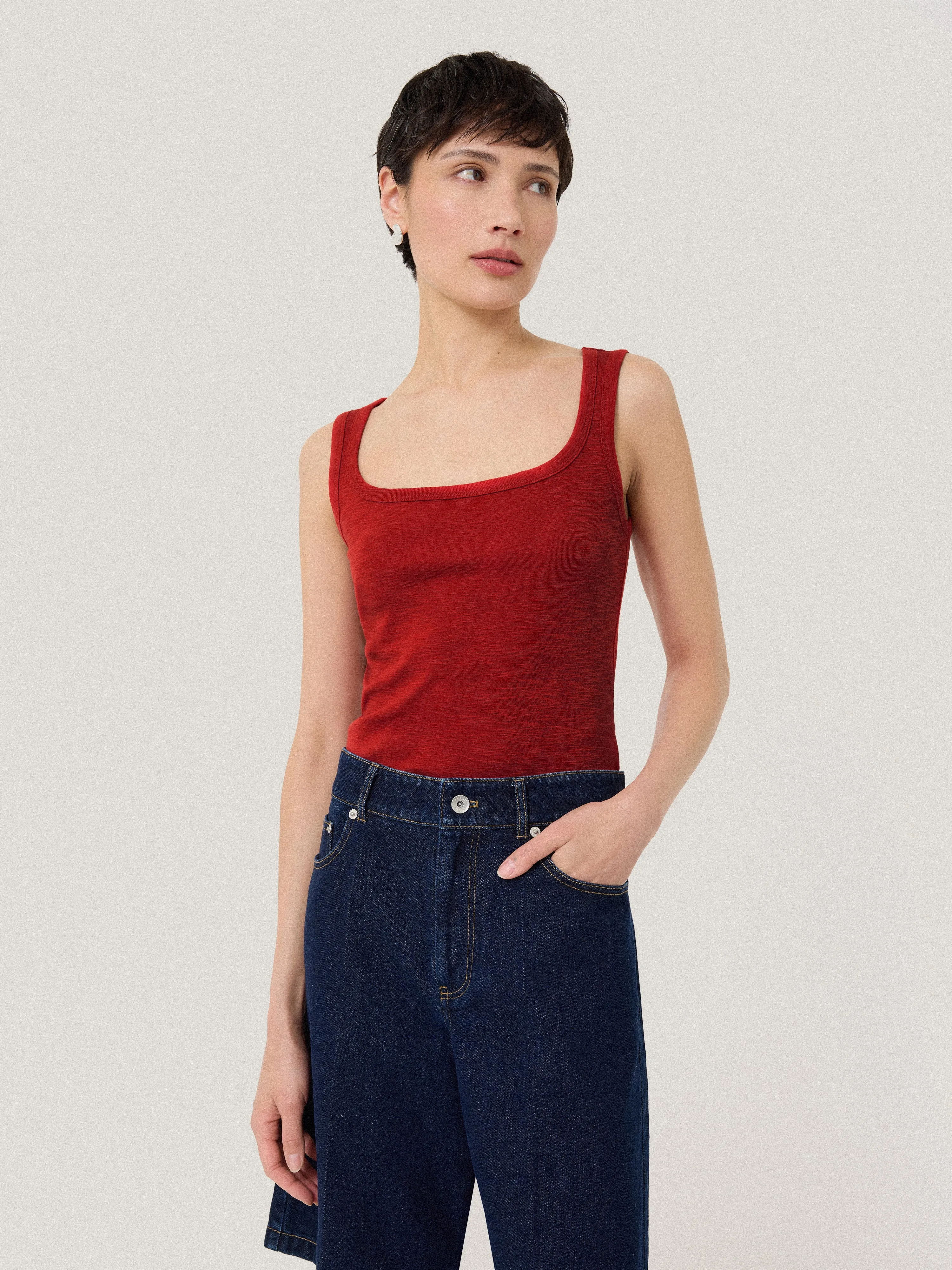 Cotton Luxe Square Neck Tank | Red sold by Jigsaw product image thumbnail 2
