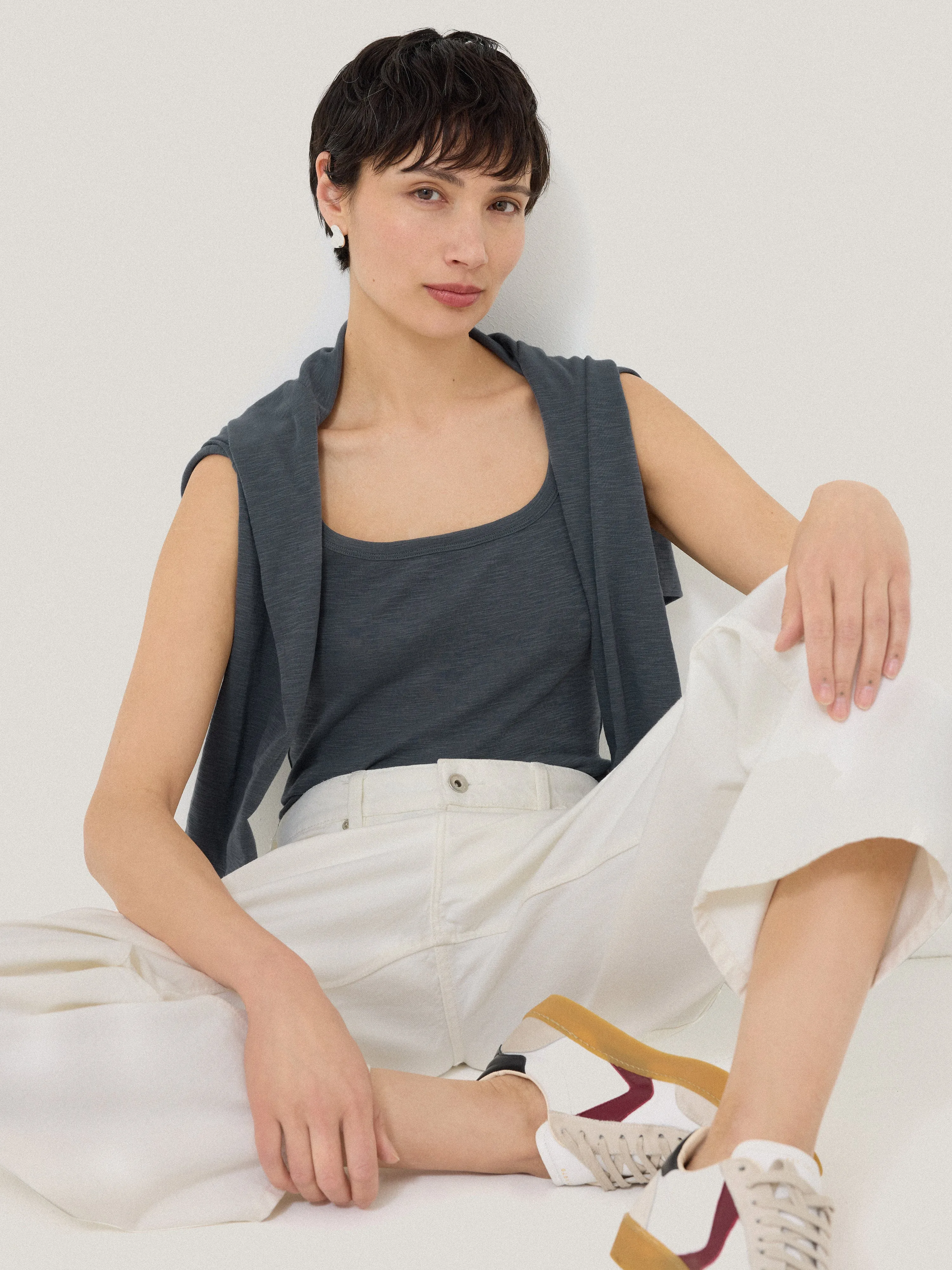 Cotton Luxe Square Neck Tank | Steel Grey sold by Jigsaw