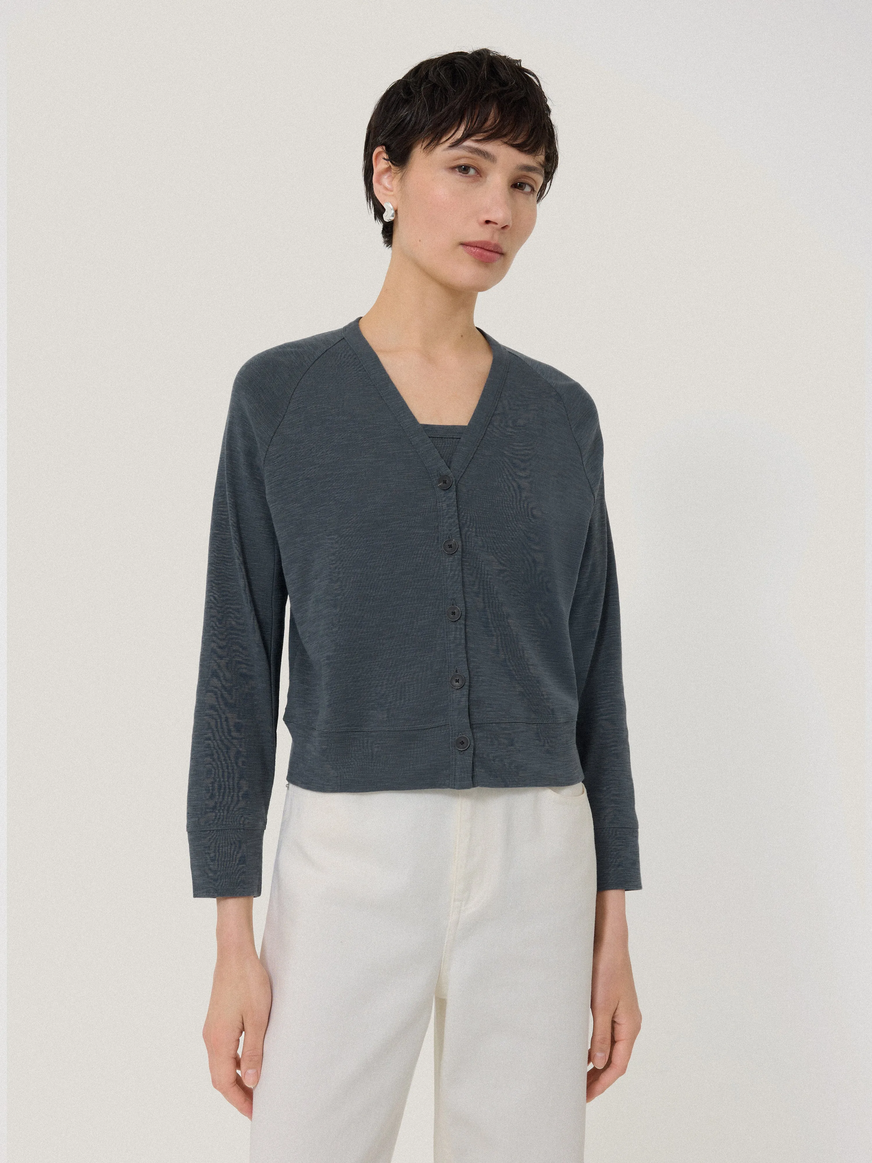 Cotton Luxe Cardigan | Steel Grey sold by Jigsaw