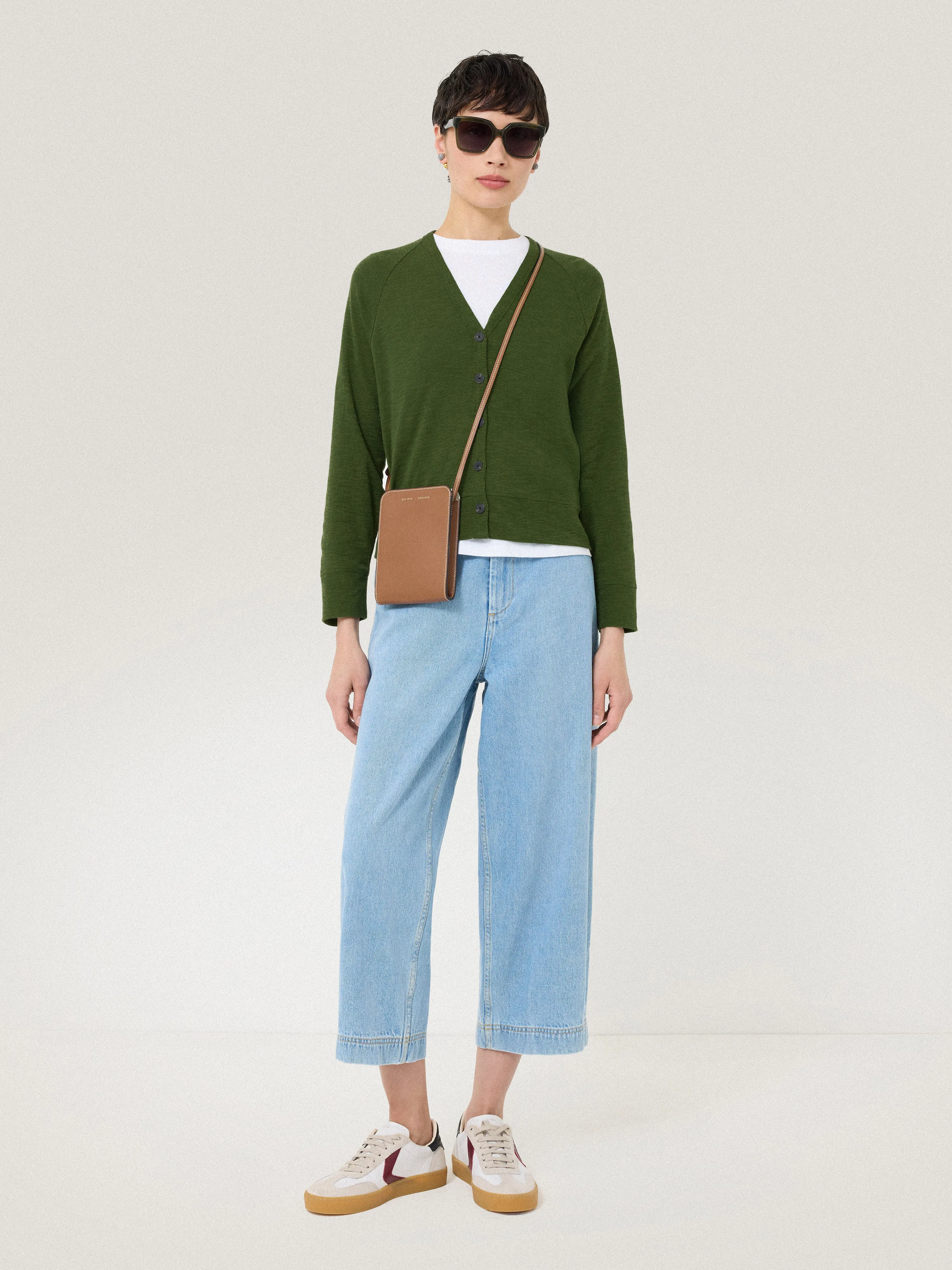 Cotton Luxe Cardigan | Green sold by Jigsaw