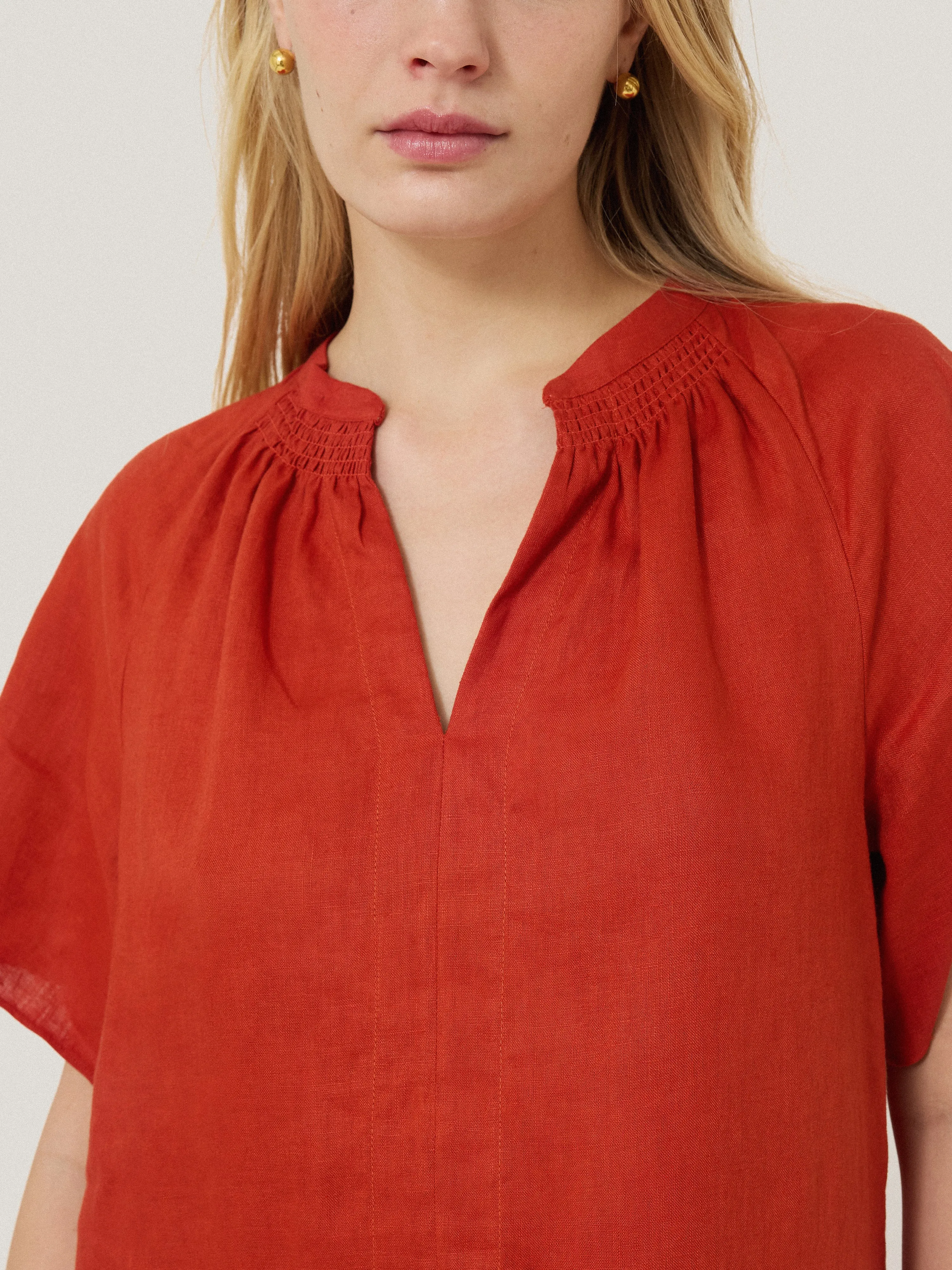 Linen Smocked T-shirt Dress | Orange sold by Jigsaw product image thumbnail 2