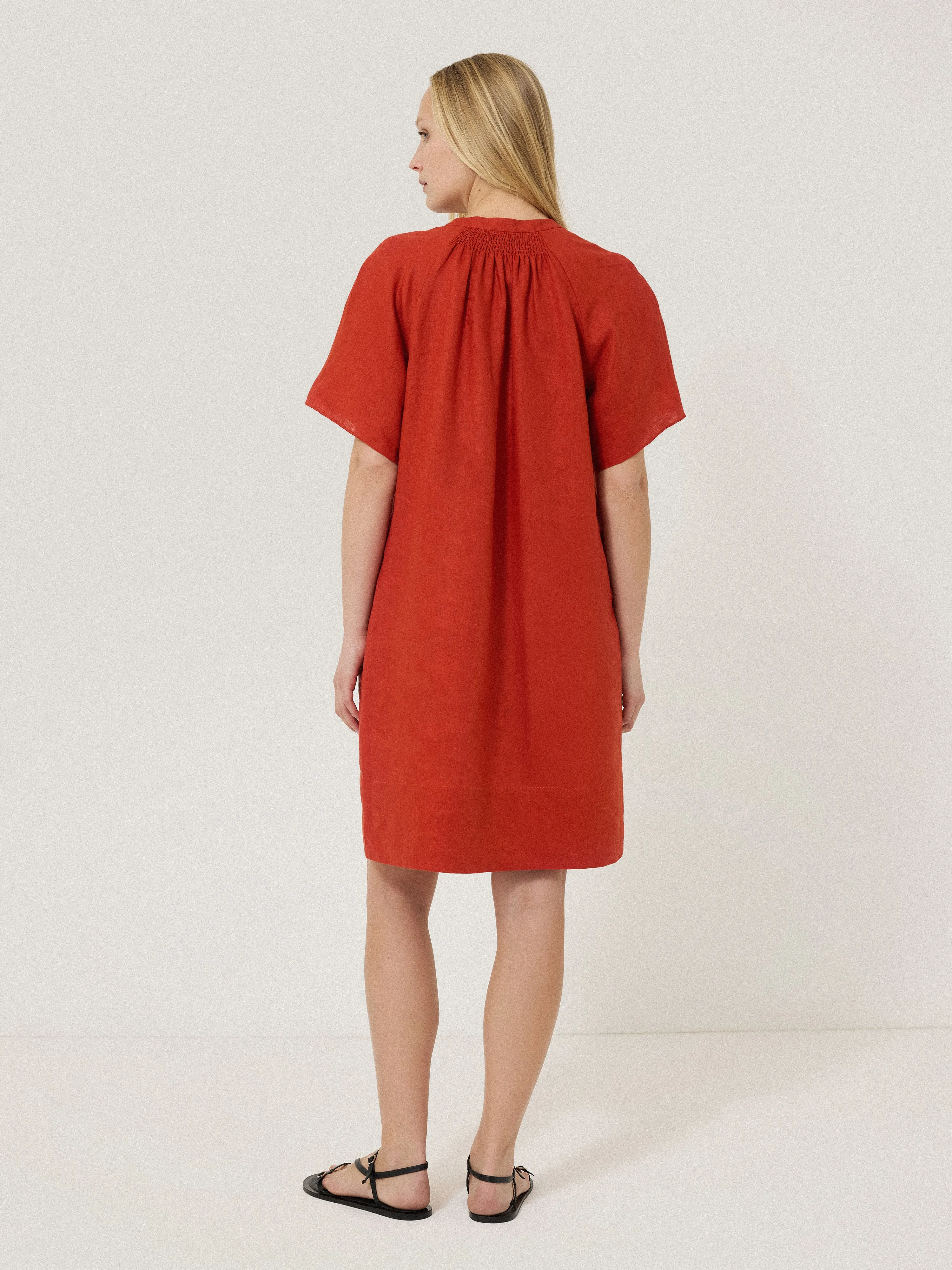 Linen Smocked T-shirt Dress | Orange sold by Jigsaw product image thumbnail 3