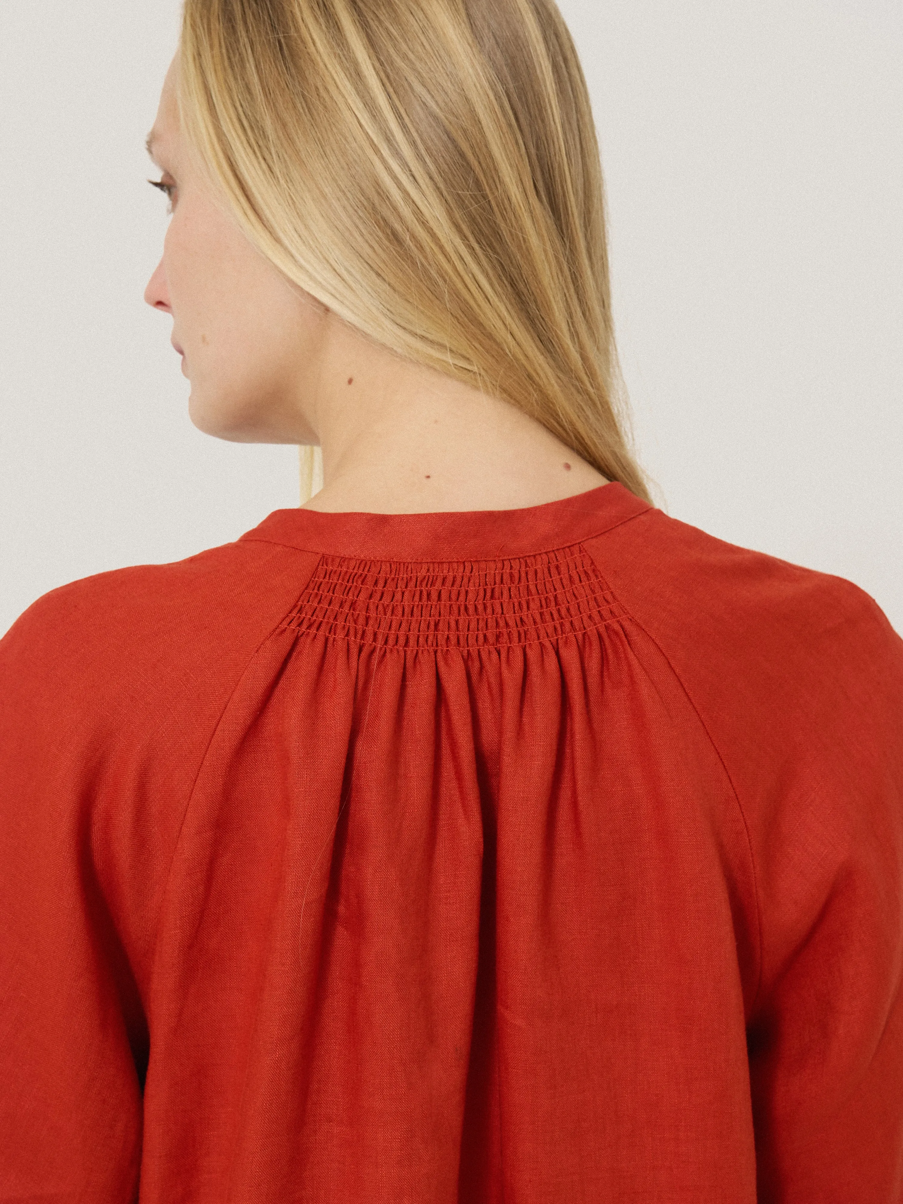 Linen Smocked T-shirt Dress | Orange sold by Jigsaw product image thumbnail 4