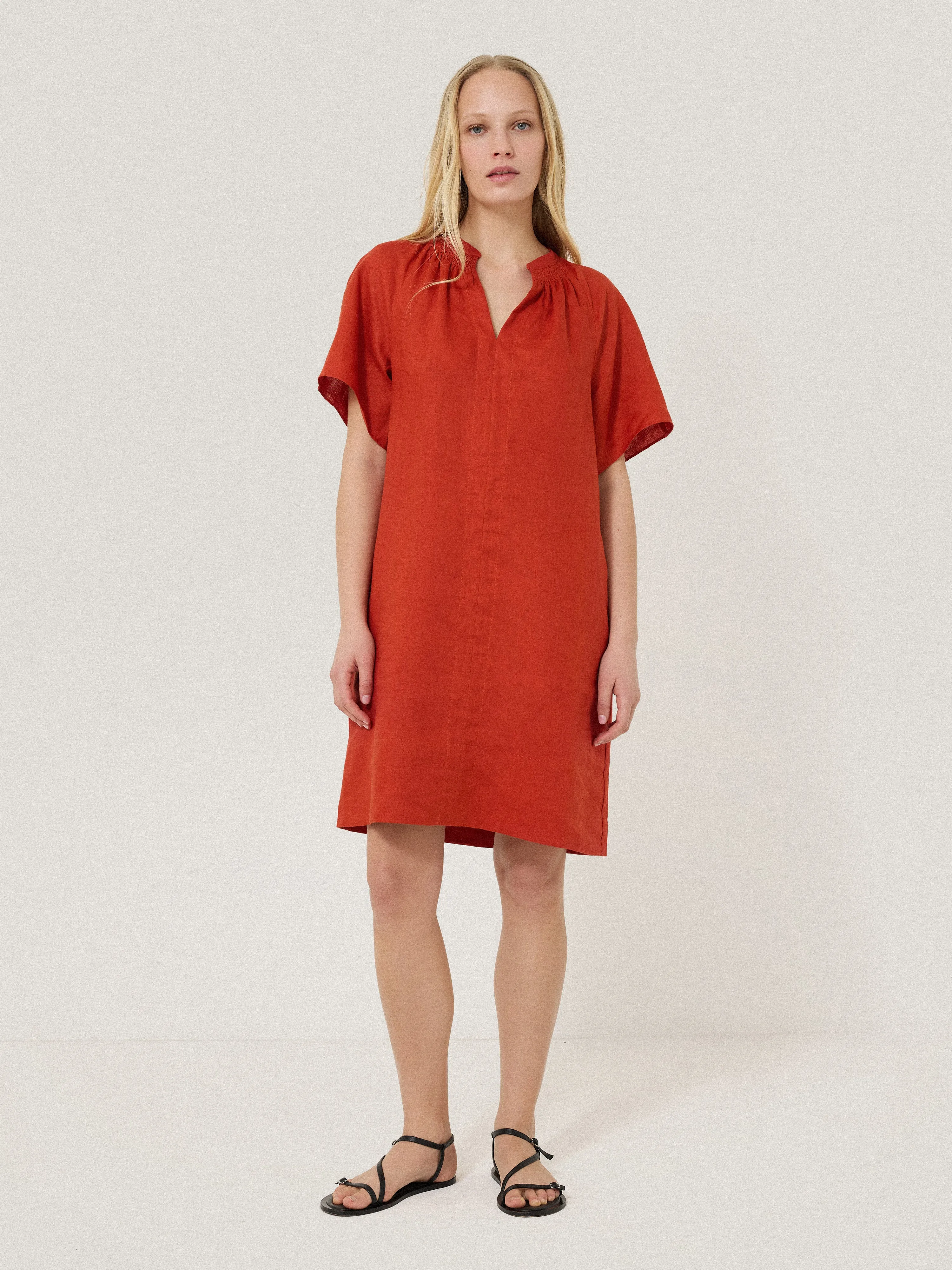 Linen Smocked T-shirt Dress | Orange sold by Jigsaw