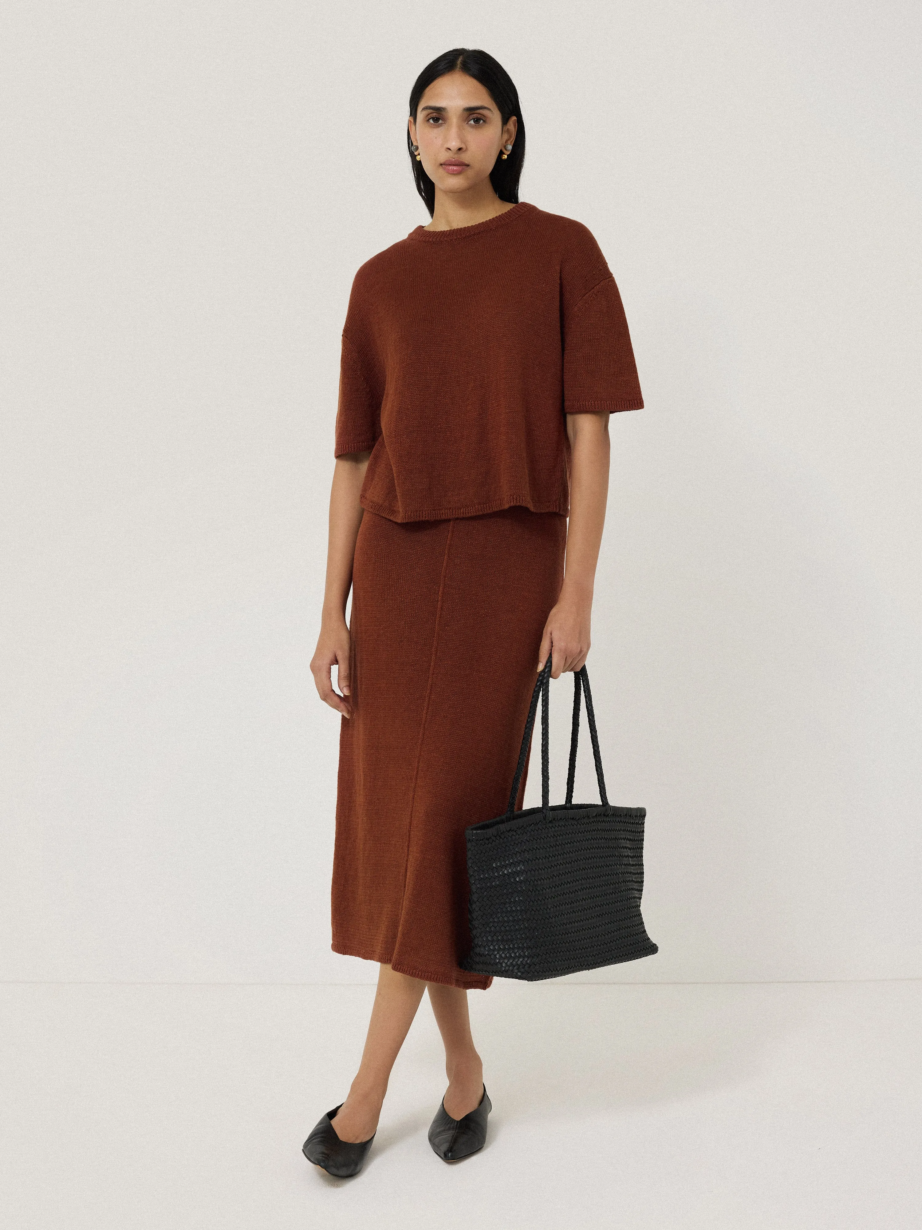 Linen Knitted Skirt | Brown sold by Jigsaw