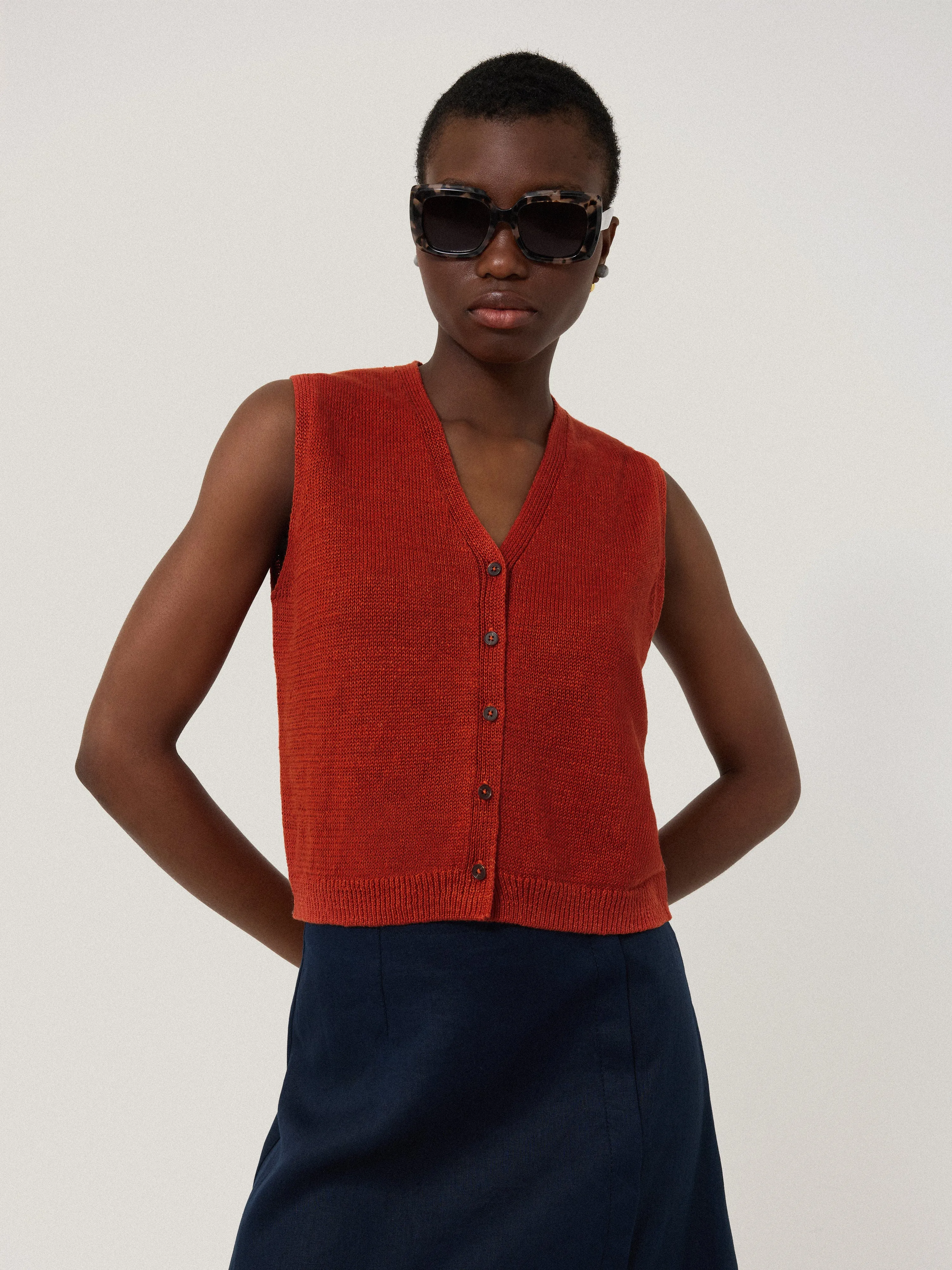 Linen Button Through Tank | Orange sold by Jigsaw