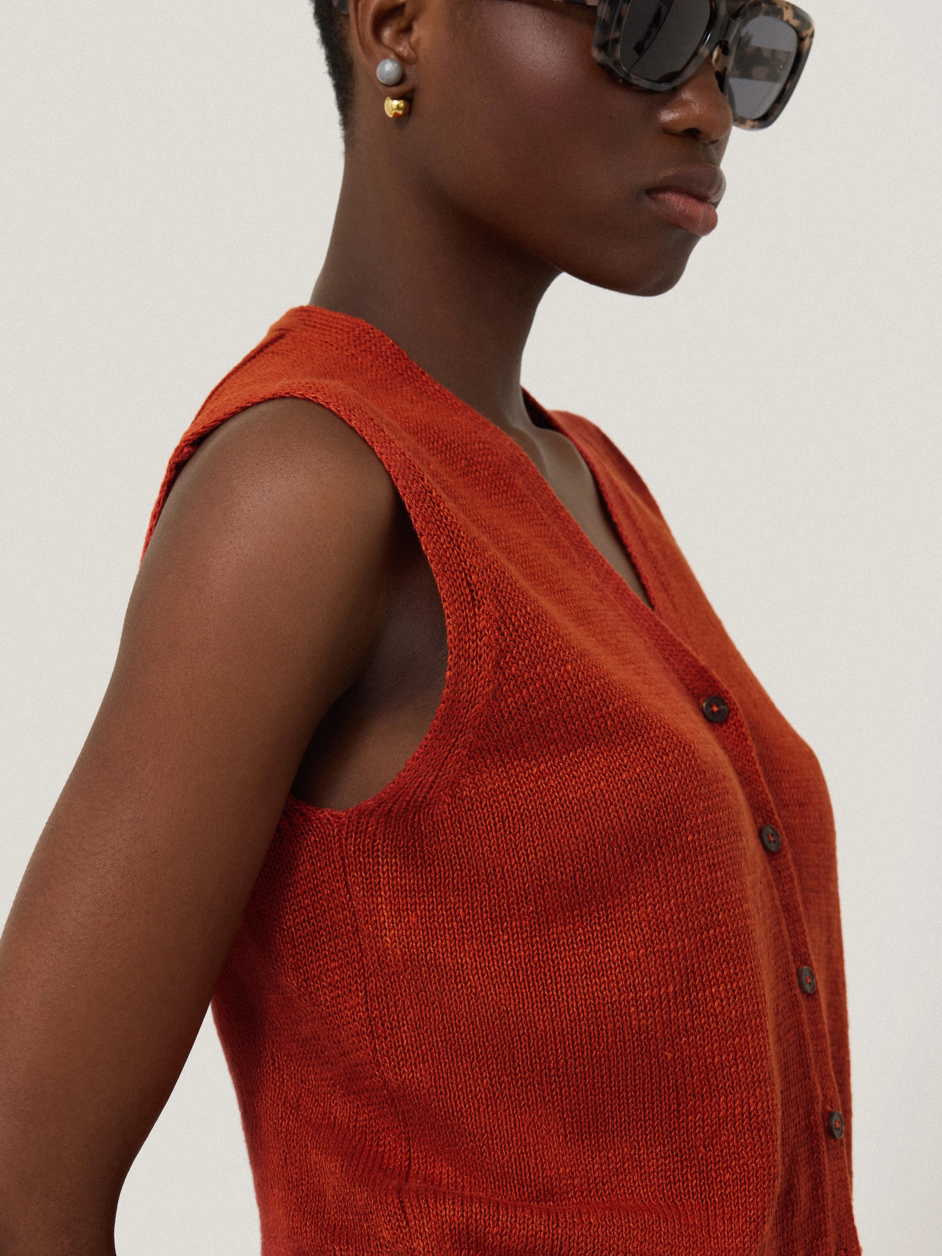 Linen Button Through Tank | Orange sold by Jigsaw product image thumbnail 2