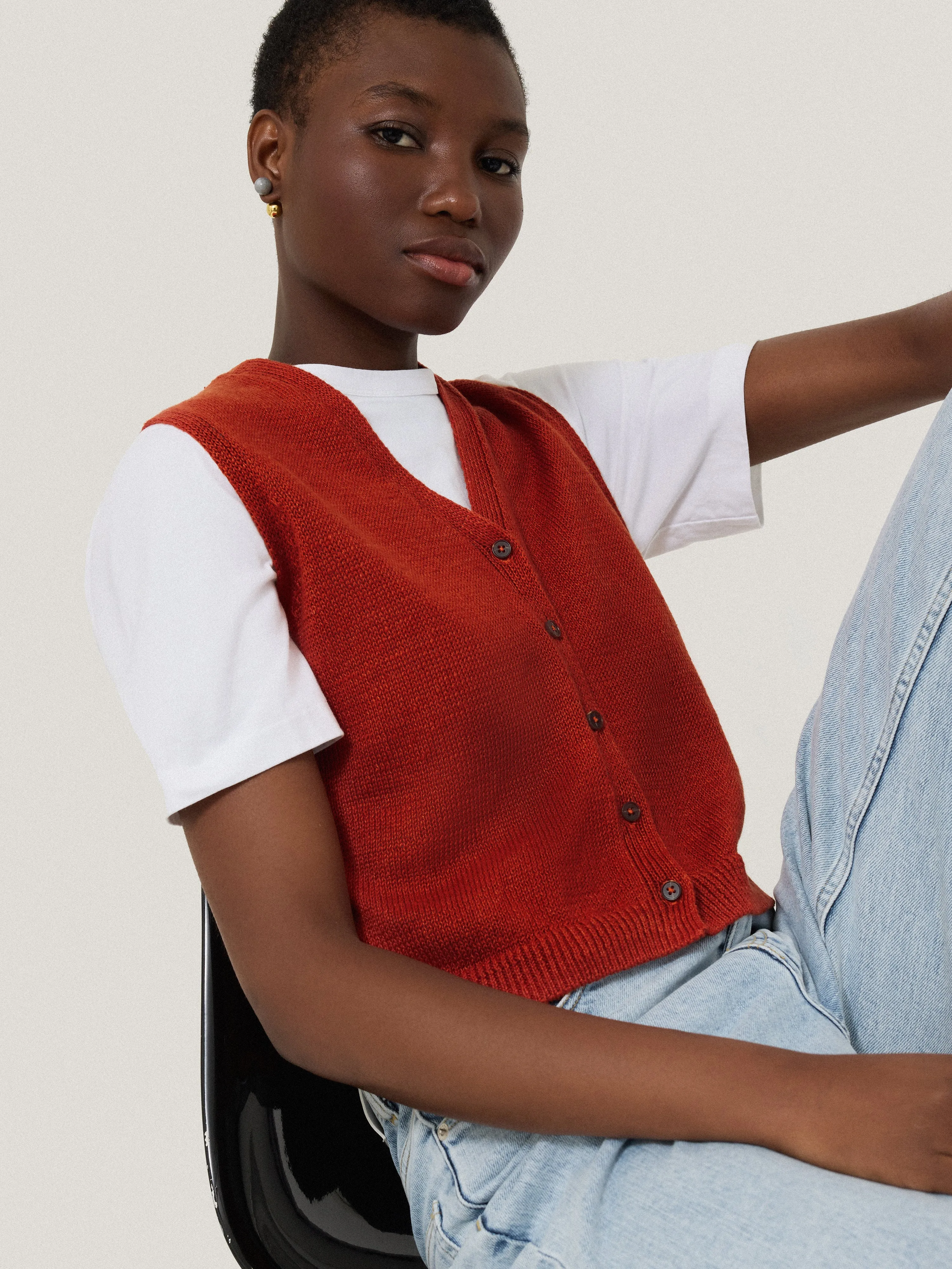 Linen Button Through Tank | Orange sold by Jigsaw product image thumbnail 5