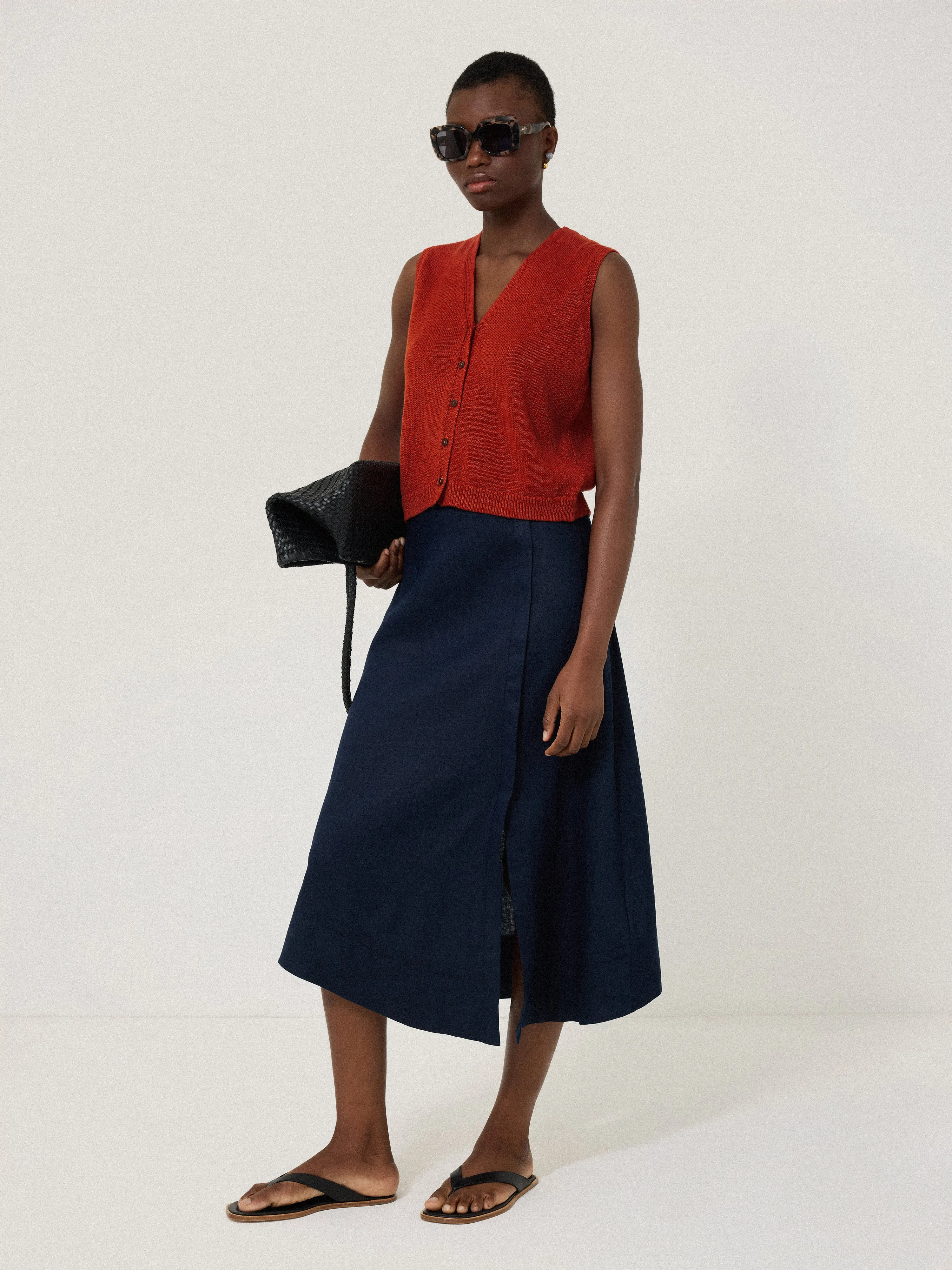 Linen Button Through Tank | Orange sold by Jigsaw product image thumbnail 3