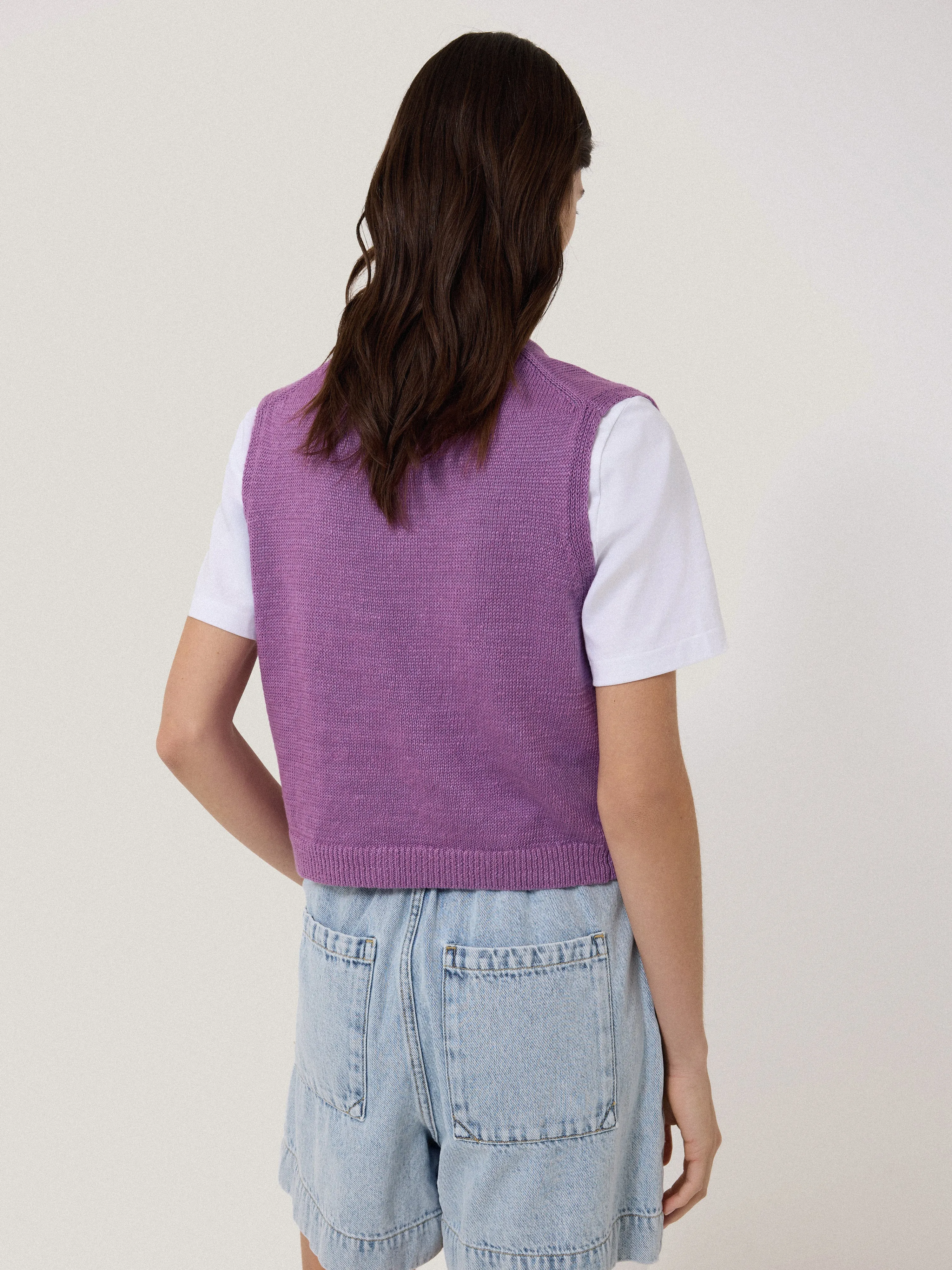 Linen Button Through Tank | Purple sold by Jigsaw product image thumbnail 3