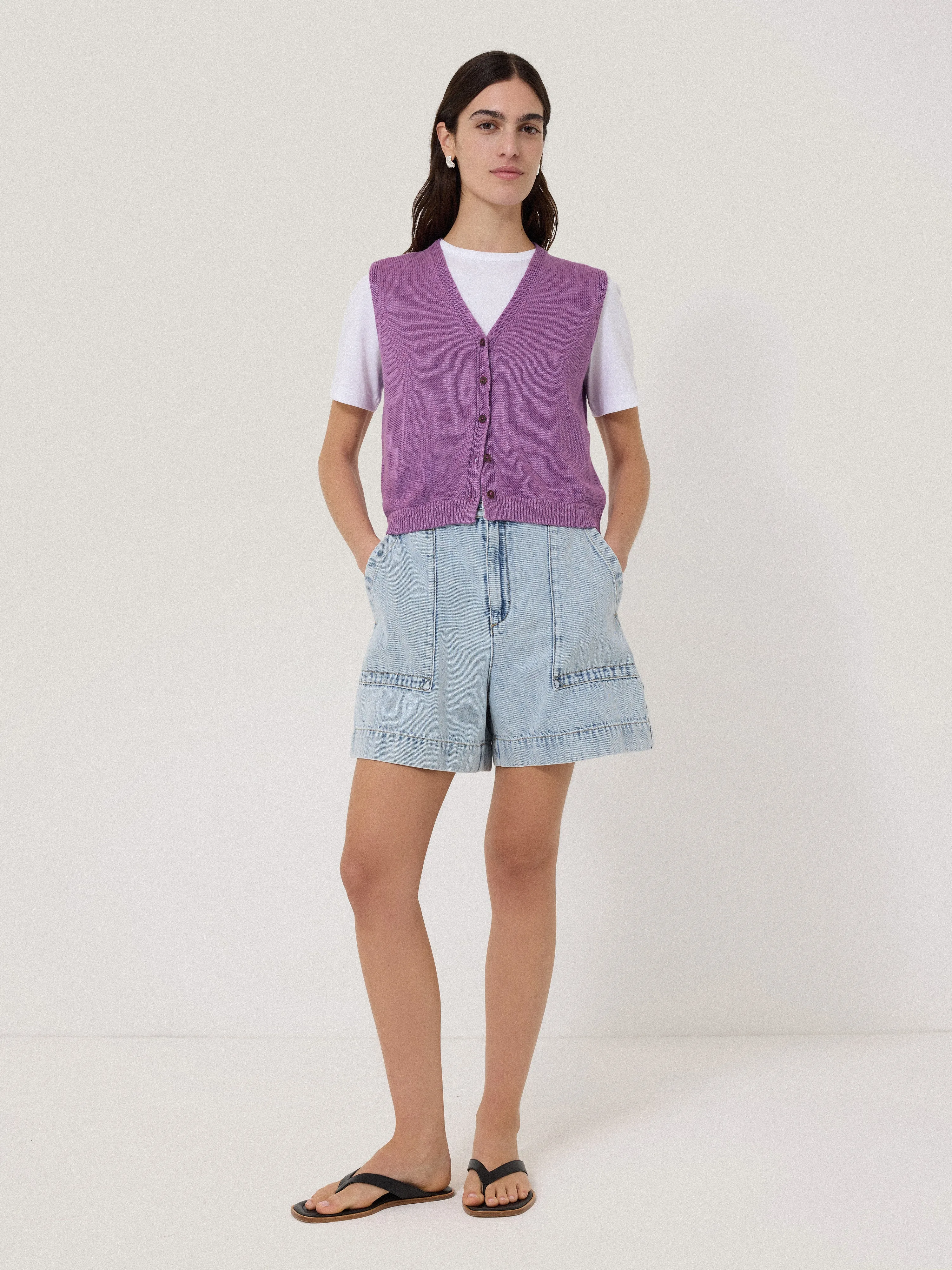 Linen Button Through Tank | Purple sold by Jigsaw