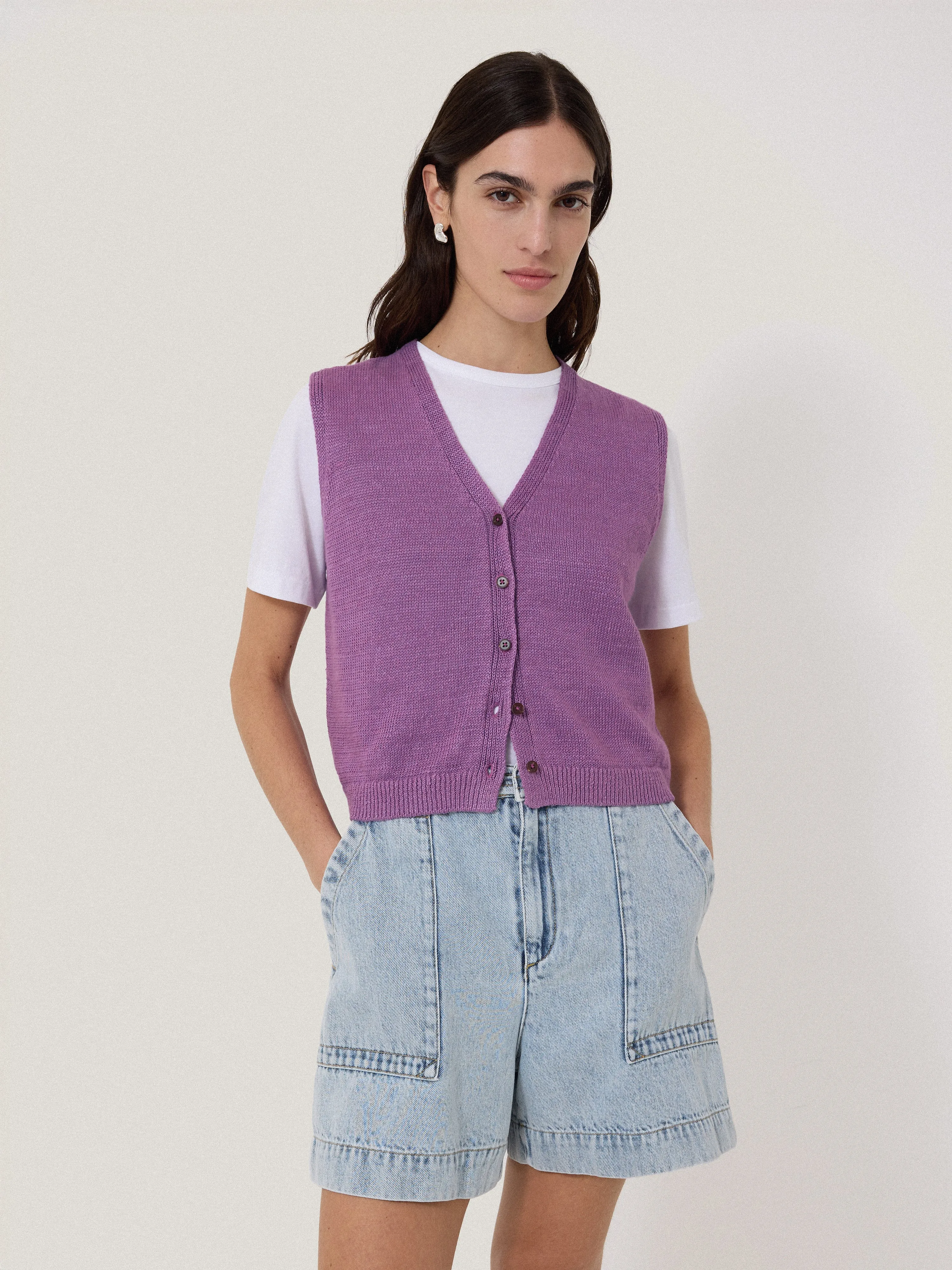 Linen Button Through Tank | Purple sold by Jigsaw product image thumbnail 2