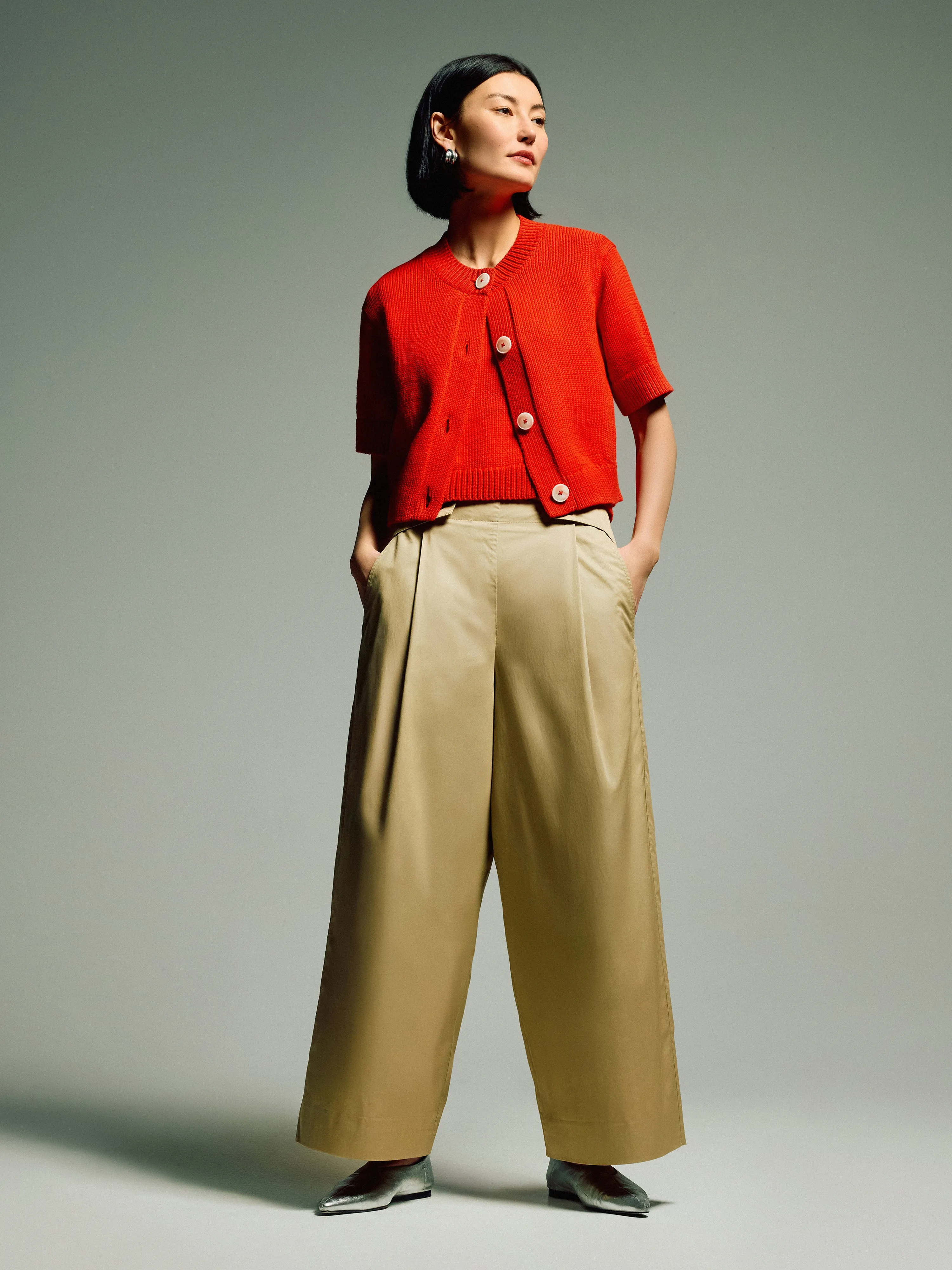 Wide Leg Cotton Trouser | Stone sold by Jigsaw